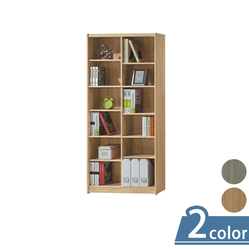 柏蒂家居-班利2.7尺開放式多格書櫃/12格收納置物櫃/展示櫃(兩色可選-原木色/灰橡色)