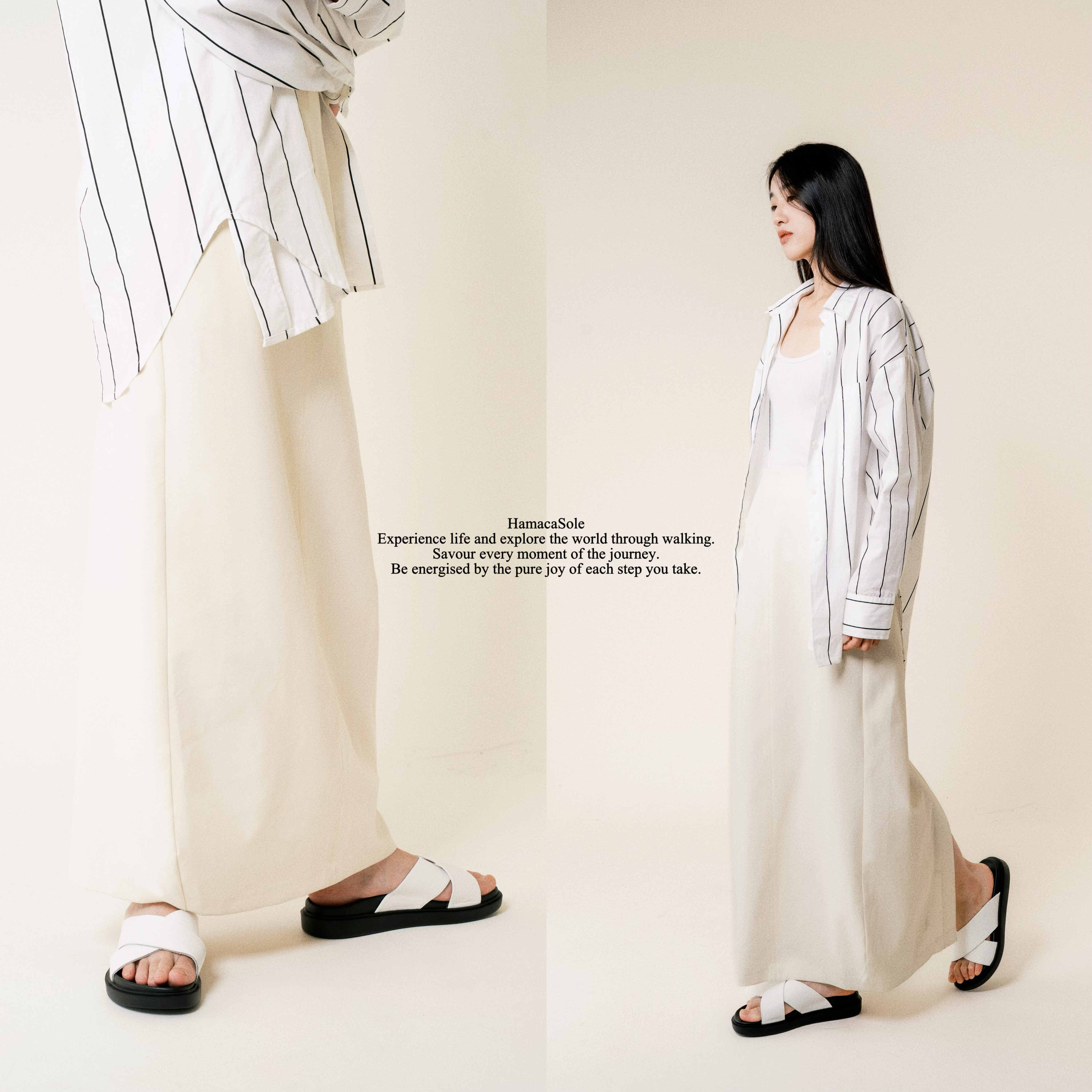 Sol 寬版交叉真皮涼鞋 女款  (白)｜哈漫克【官網獨家】HamacaSole