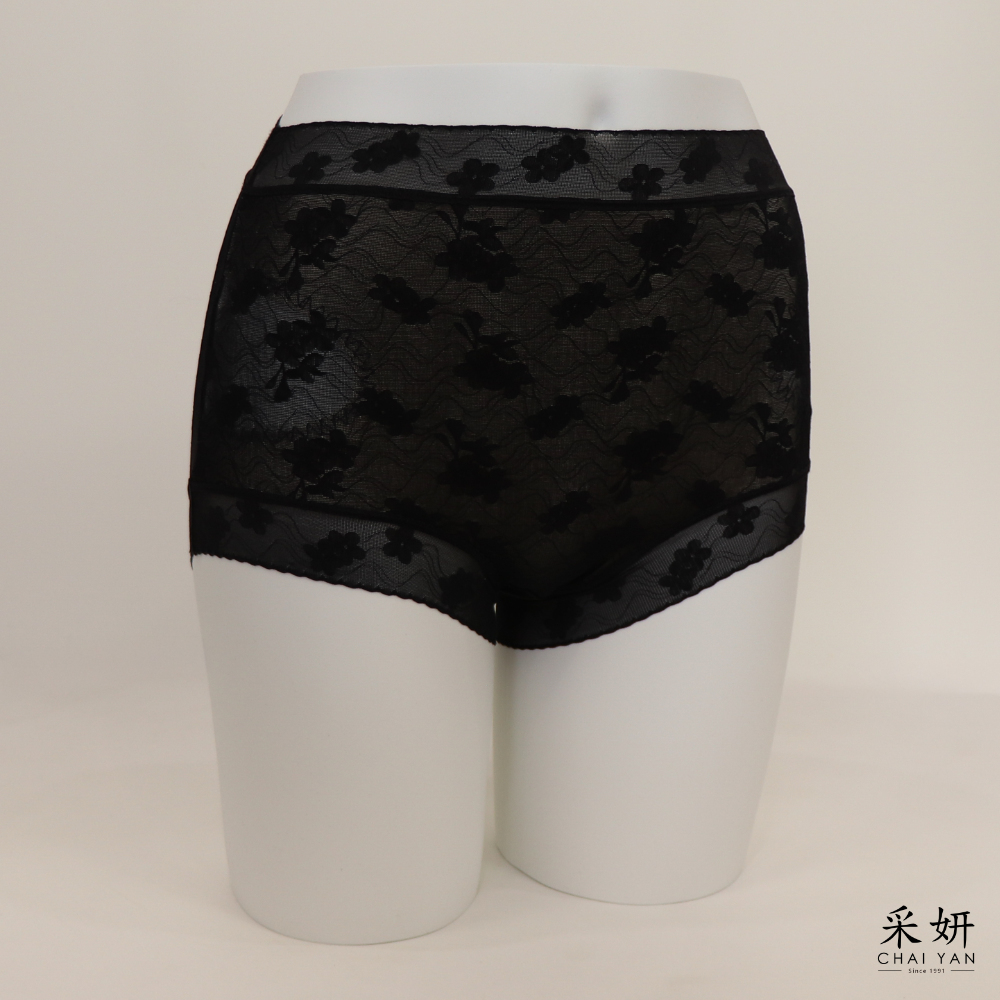 花朵蕾絲拼接收腹提臀高腰內褲