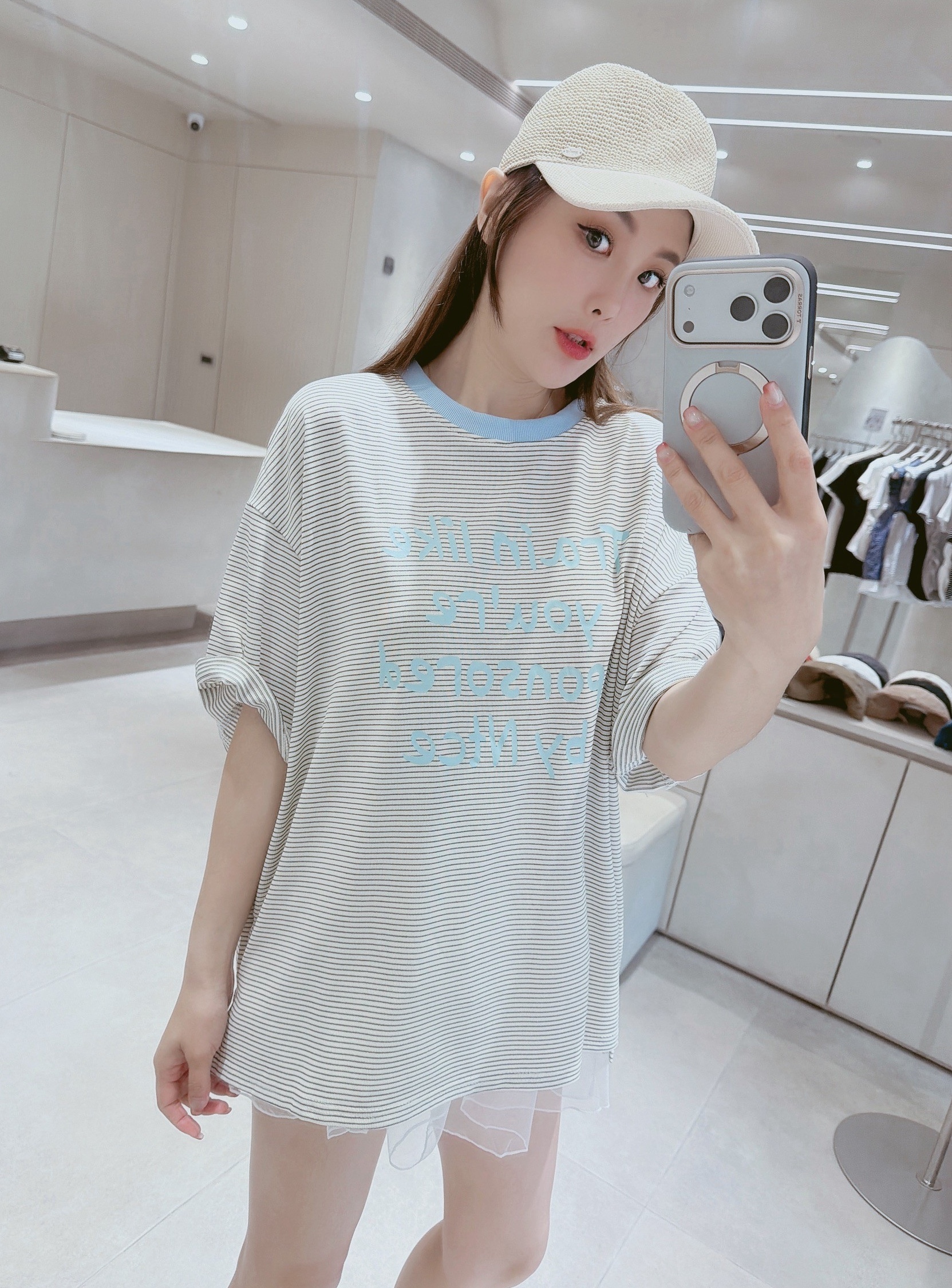 配色滾邊字母橫條棉質衣