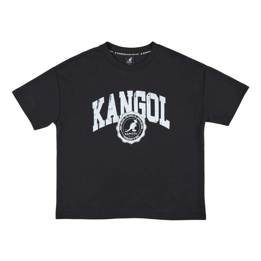 【Kangol】女款寬版仿舊T｜寬鬆版型 仿舊質感-黑色