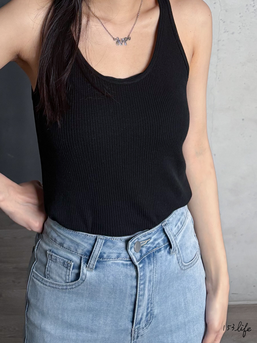 A12歐美隨性大圓領坑條亞麻背心(4色)