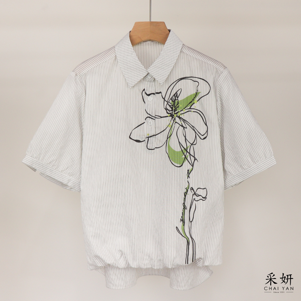 直線半開襟短袖襯衫上衣