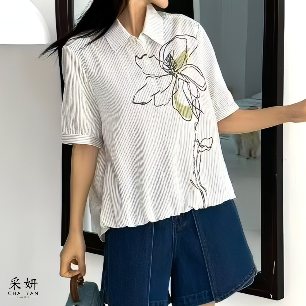 直線半開襟短袖襯衫上衣