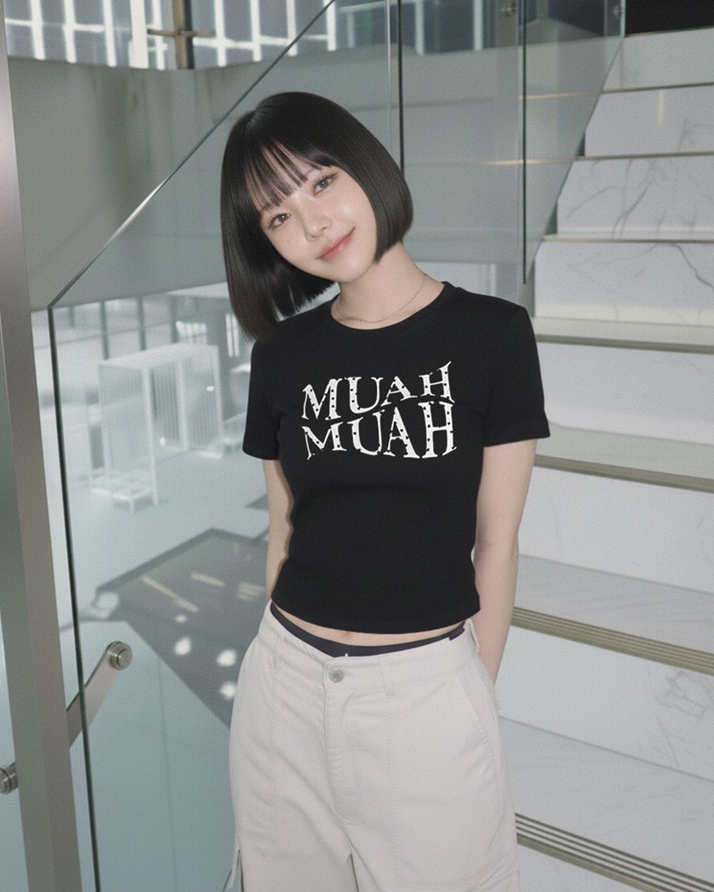 MUAHMUAH 愛心點綴短版短袖上衣 MUT26027