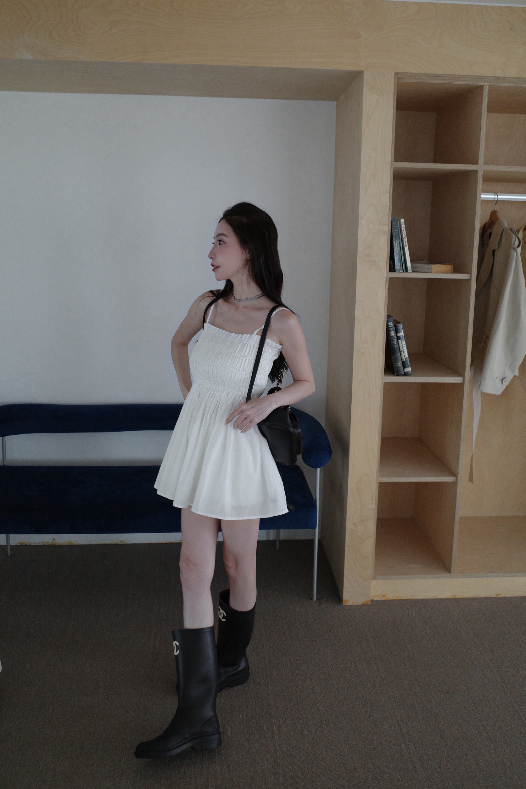 (預購)#AN09 長版皺皺平口上衣(白/黑/綠/橘)