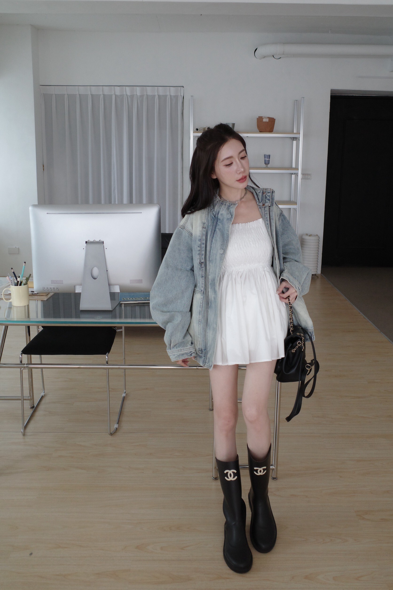 (預購)#AN09 長版皺皺平口上衣(白/黑/綠/橘)