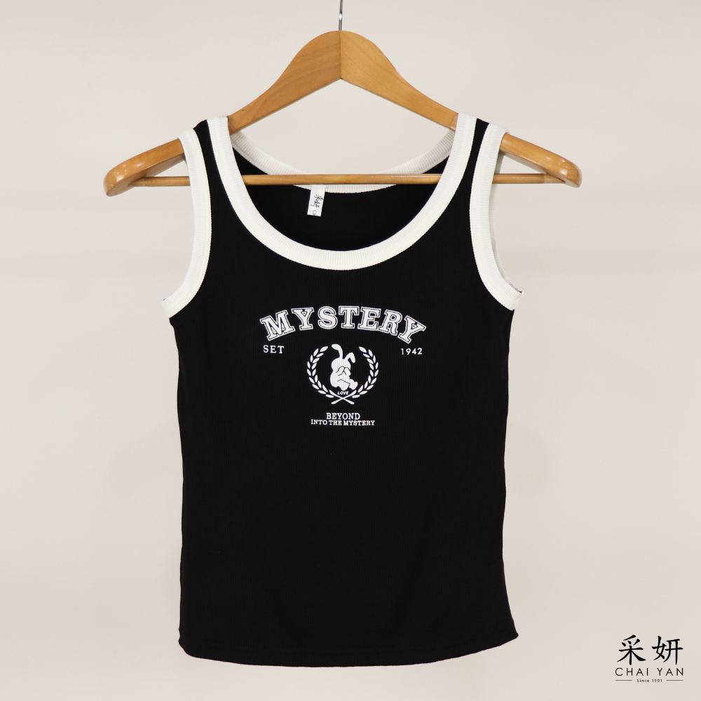 跳色印花高彈無袖背心