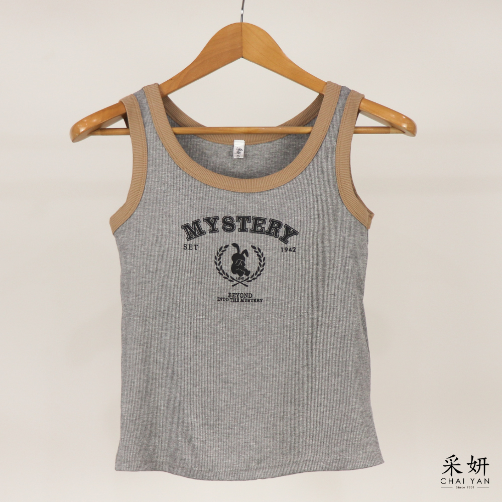 跳色印花高彈無袖背心