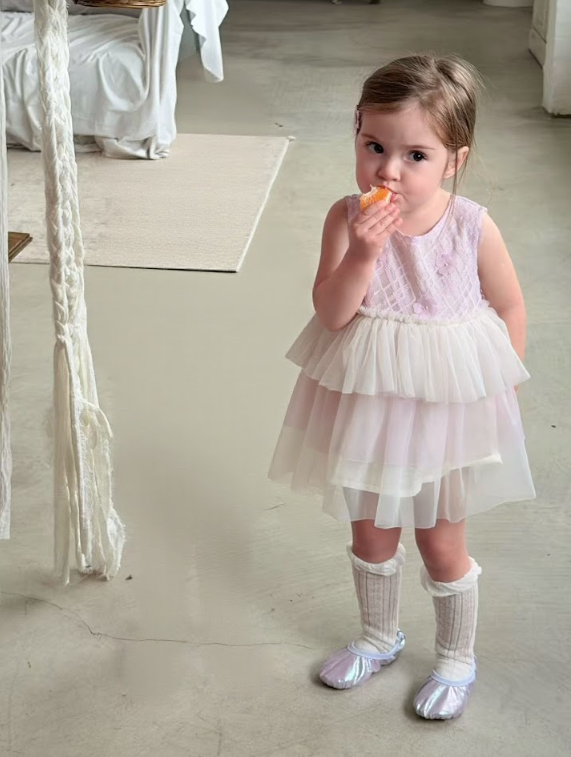 BYC04D003PE  紫藤色菱格蕾絲立體層次背心網紗裙