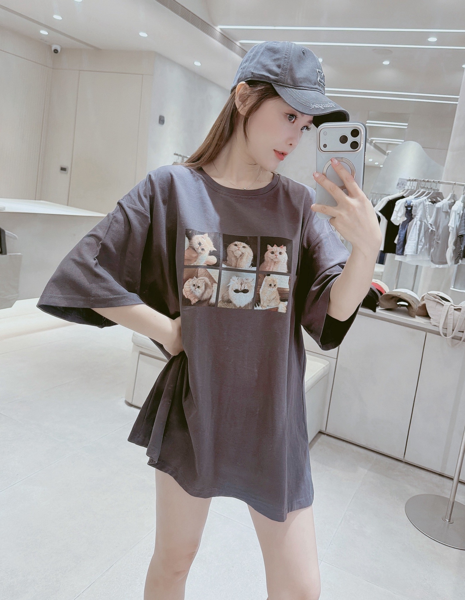 六格趣味貓咪圖片棉質衣