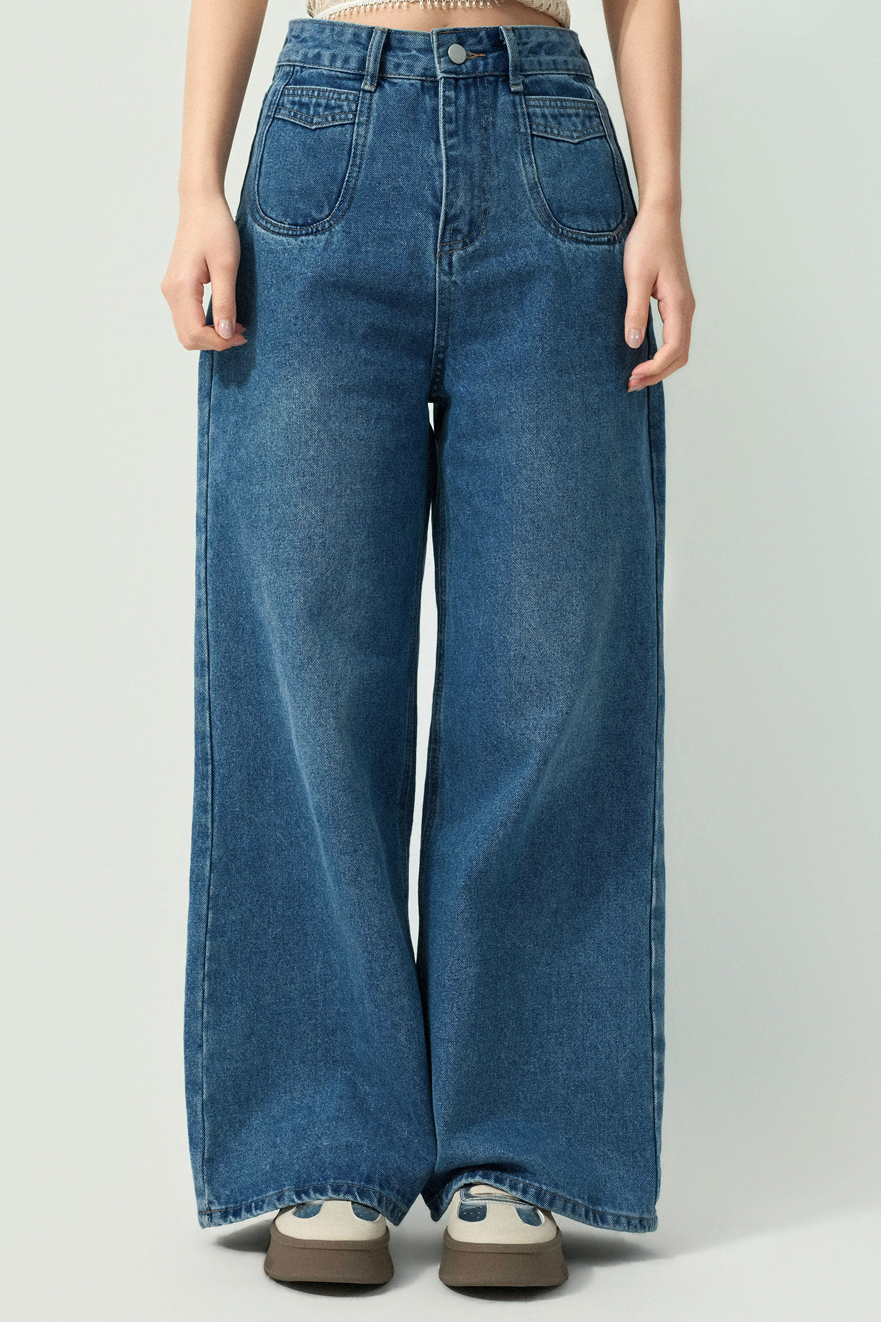 U形明袋闊筒牛仔褲 (預購產品）