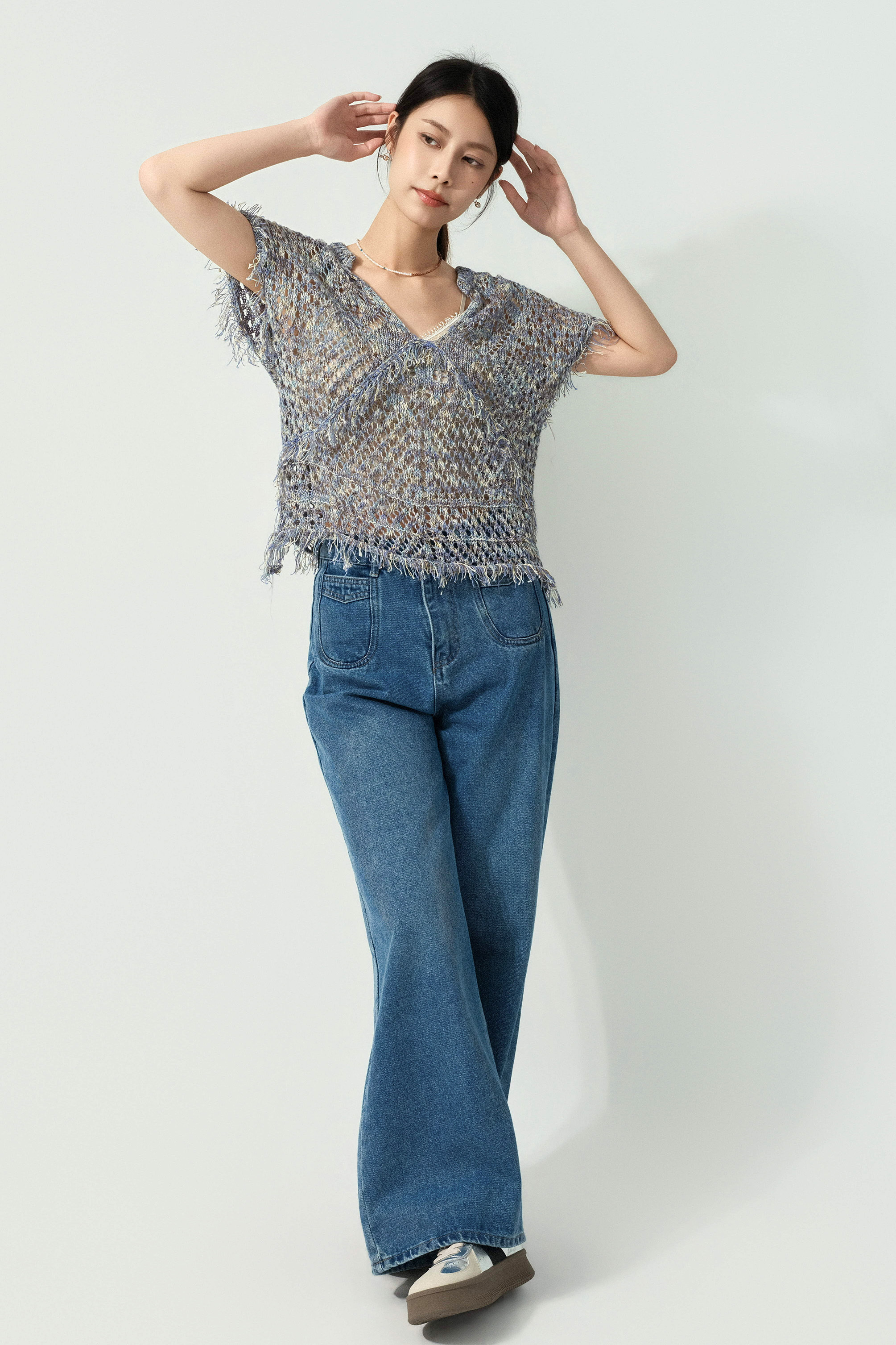 U形明袋闊筒牛仔褲 (預購產品）