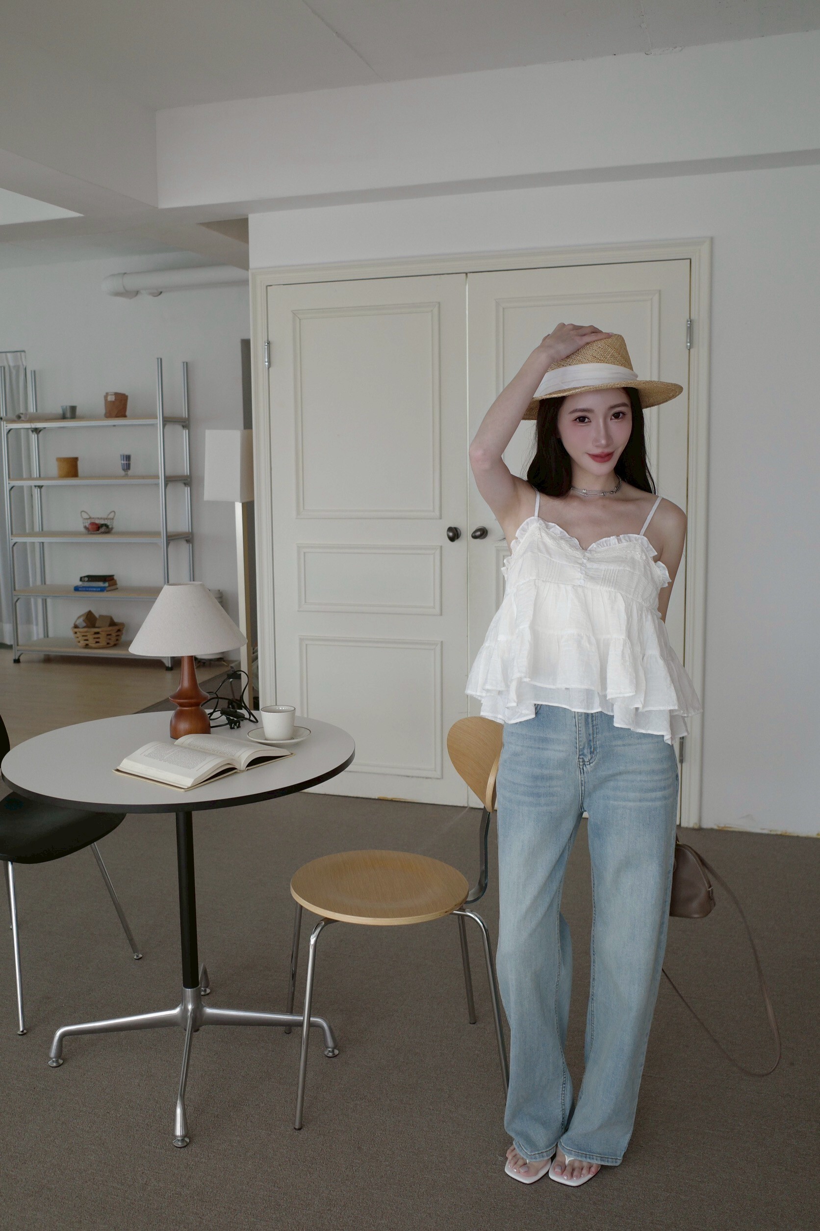 (預購)#AN46 彈力顯瘦直筒褲(淺藍)