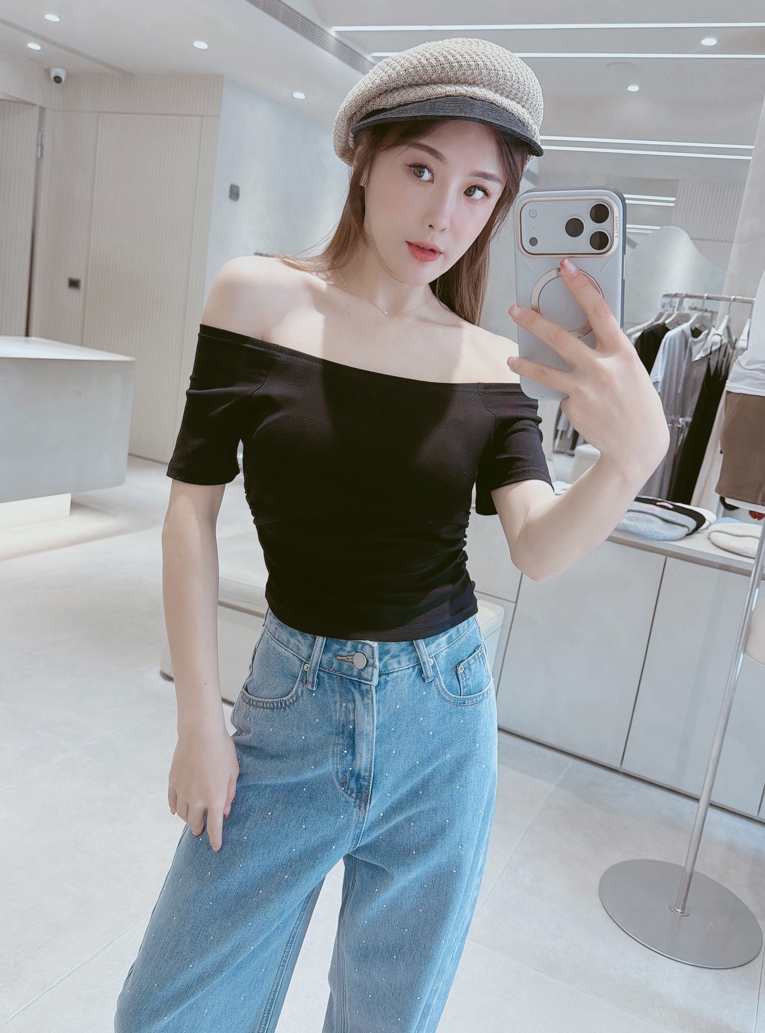 一字領罩杯短版棉質衣