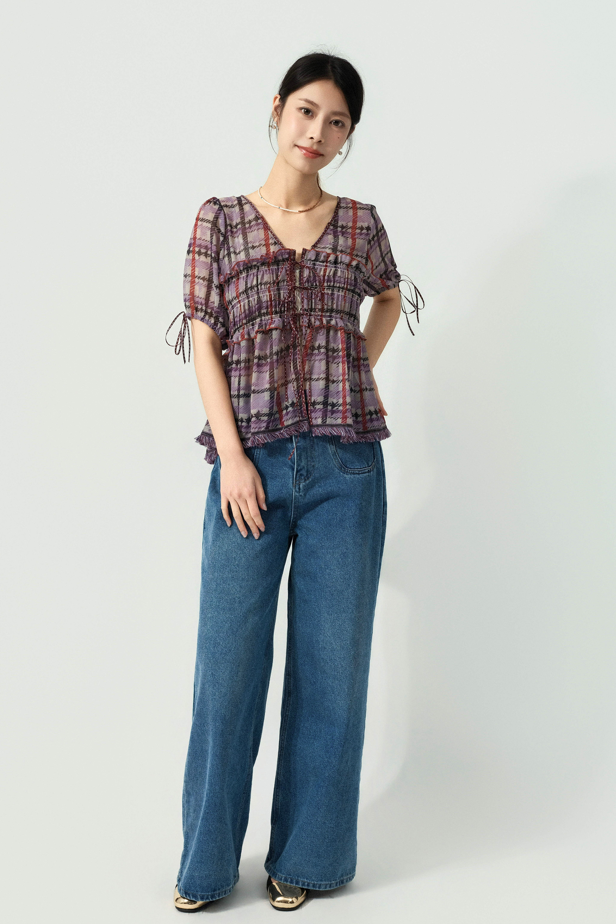 蘇蘇腳大格雪紡娃娃上衣 (預購產品）