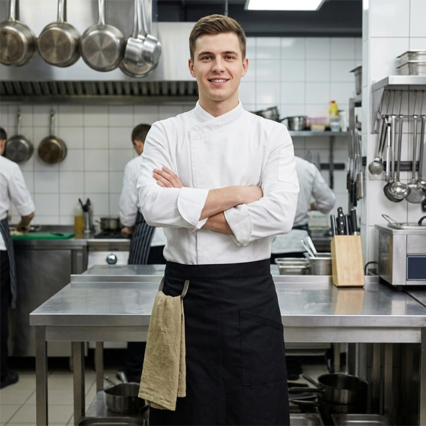 餐旅用七分袖素面暗扣廚師服