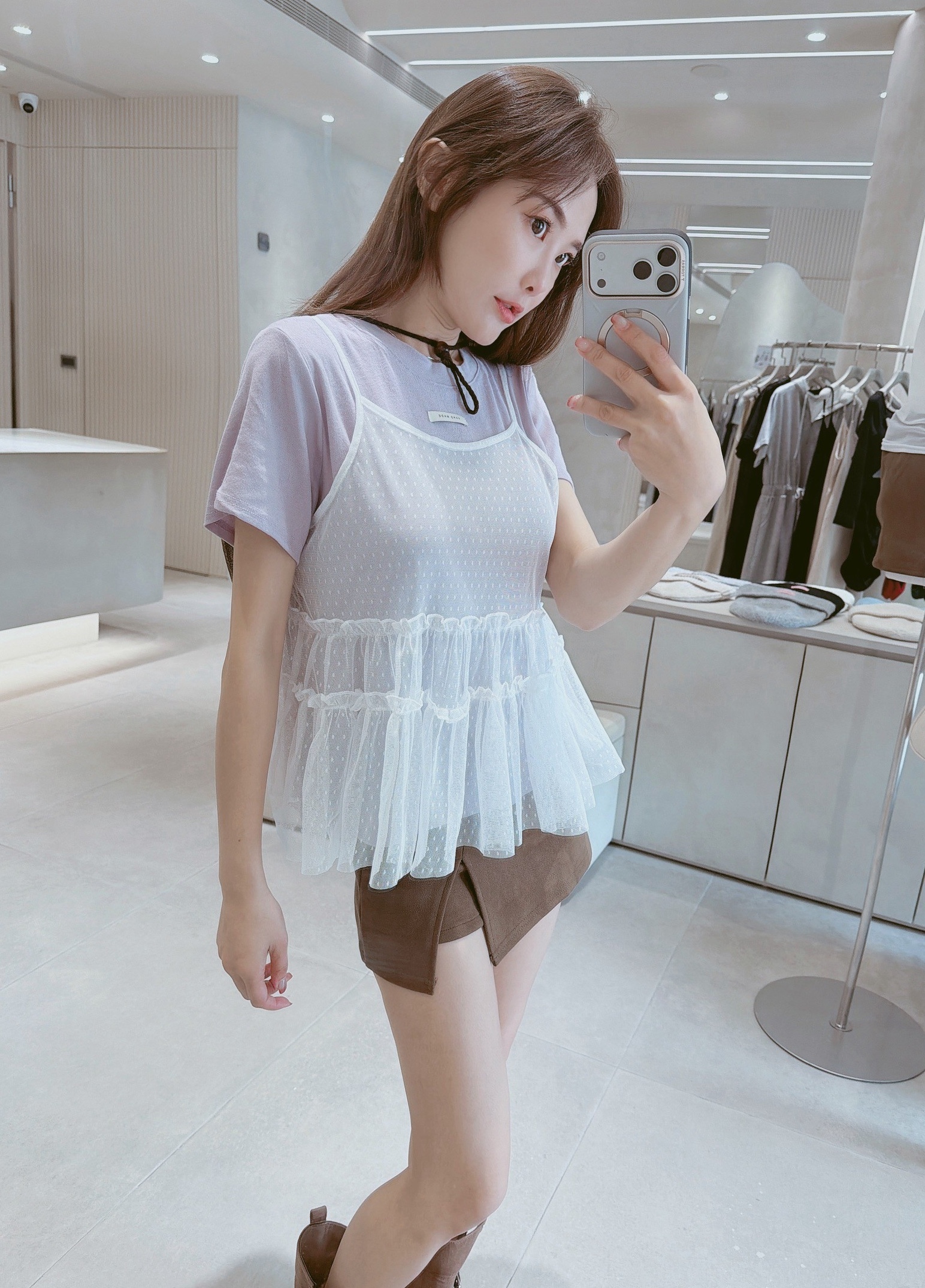 點點網紗背心+車標棉質衣