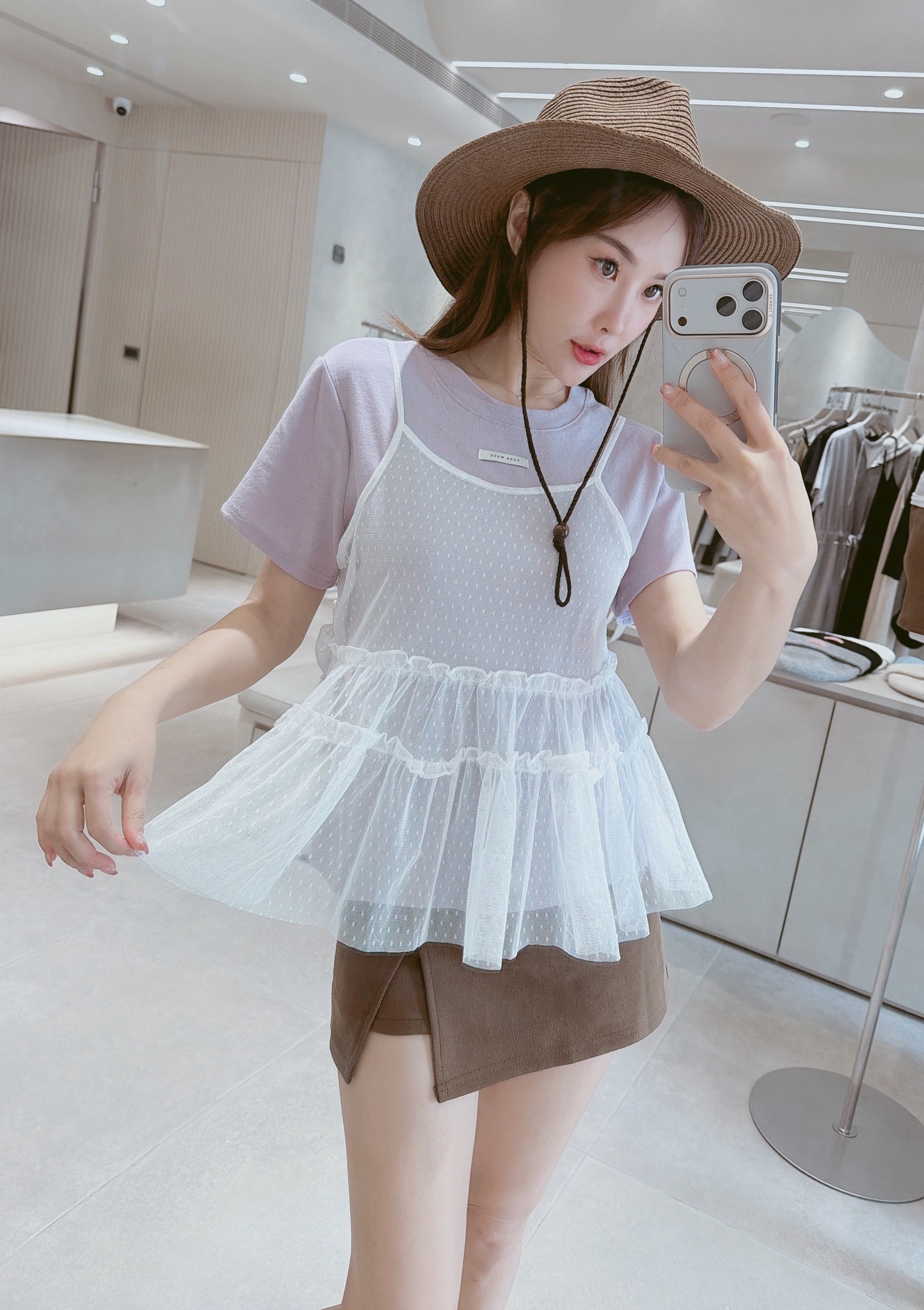 點點網紗背心+車標棉質衣