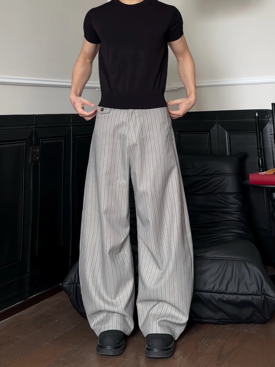 (GOAL) 美式老錢風條紋西裝落地彎刀褲 CK6893