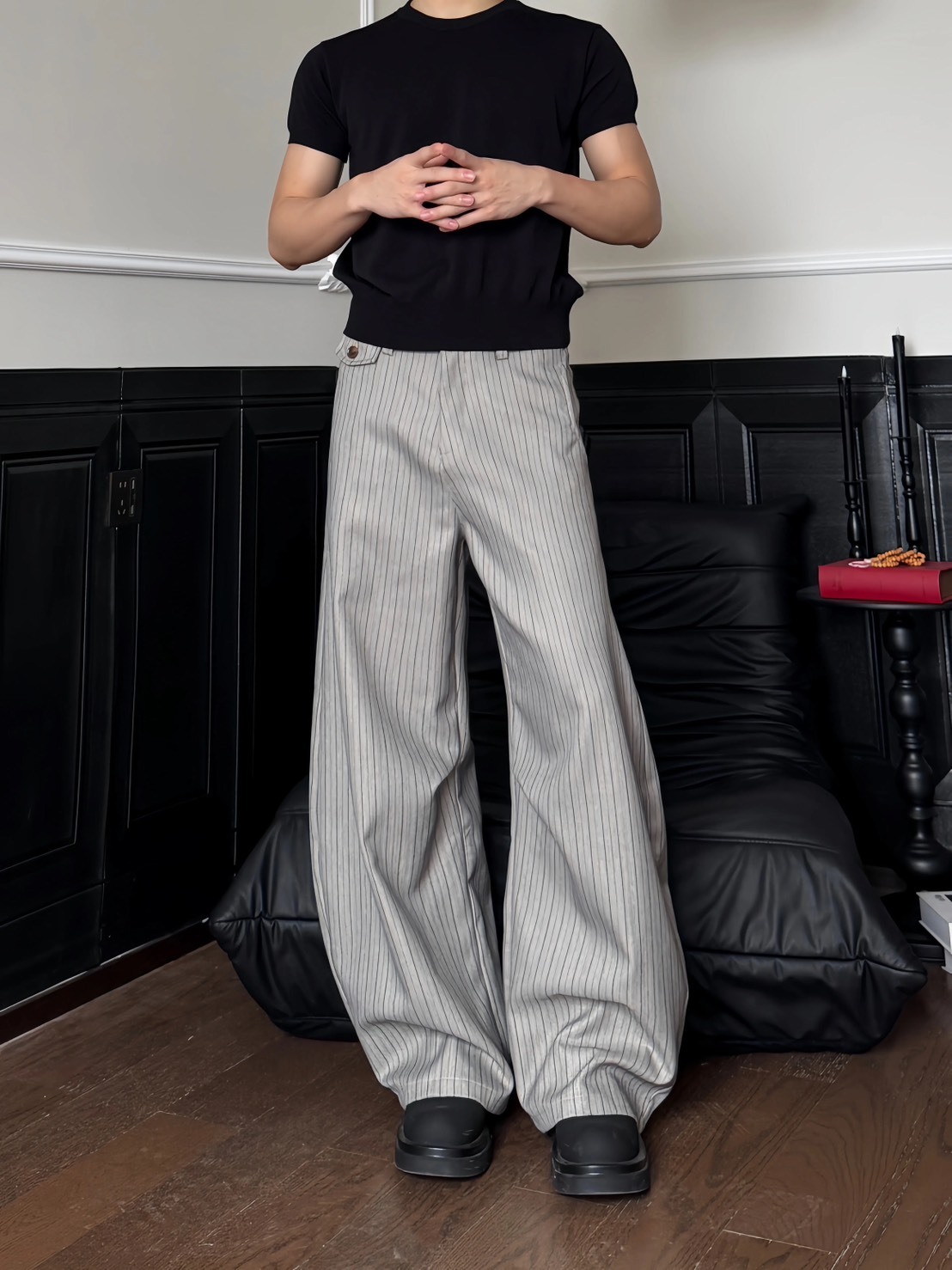 (GOAL) 美式老錢風條紋西裝落地彎刀褲 CK6893