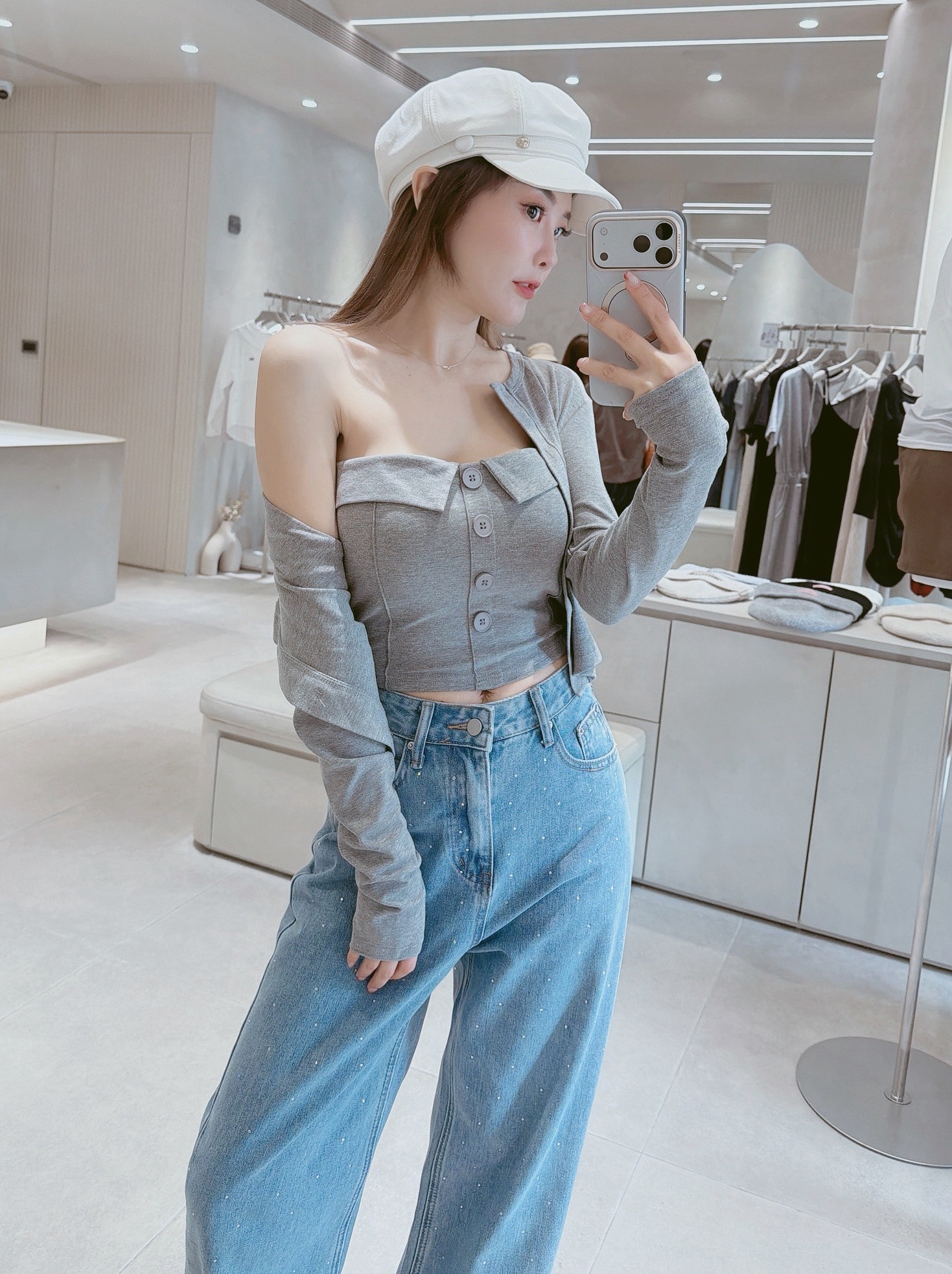 平口反領排釦罩杯背心+小外套