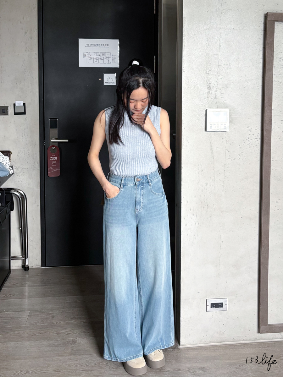 P4𝑙𝑎𝑑𝑦.小個子四面彈直腿落地牛仔寬褲(S-XL)