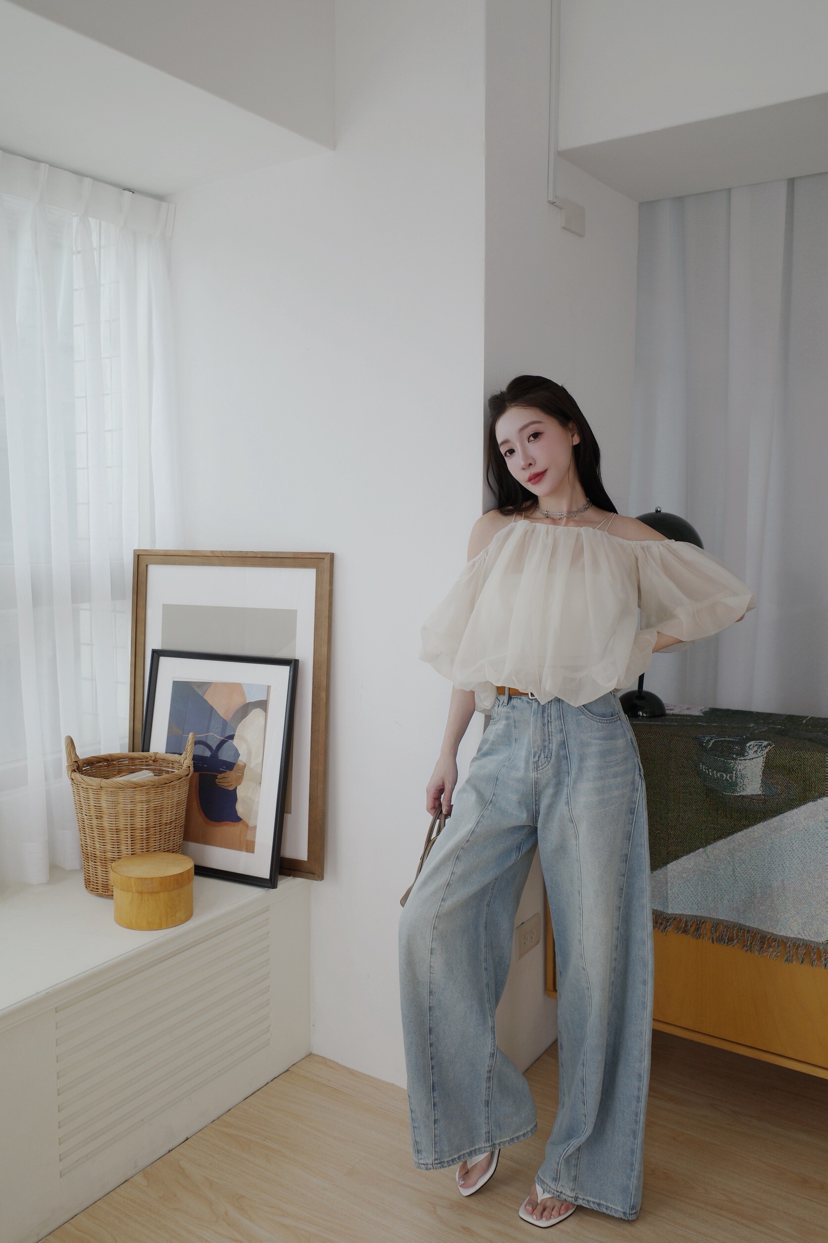 (預購)#AN17 隨性仿舊彎刀褲