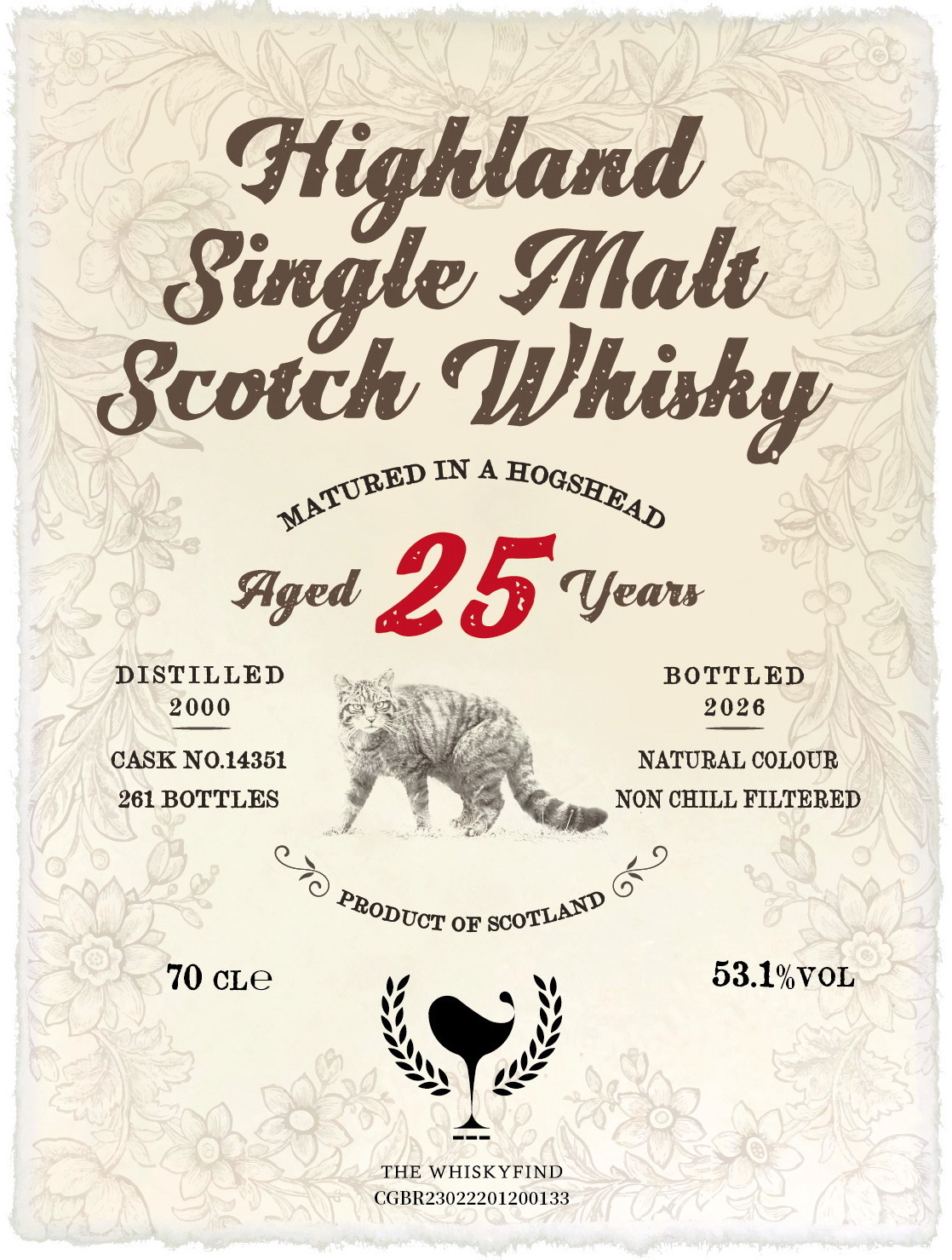 Secret Highland (Clynelxxh) 2000/2025 25YO Hogshead #14351 53.1% The Whiskyfind《不朽之歌 - 第二十一章》預計4月尾到貨！（現金價 $1880）