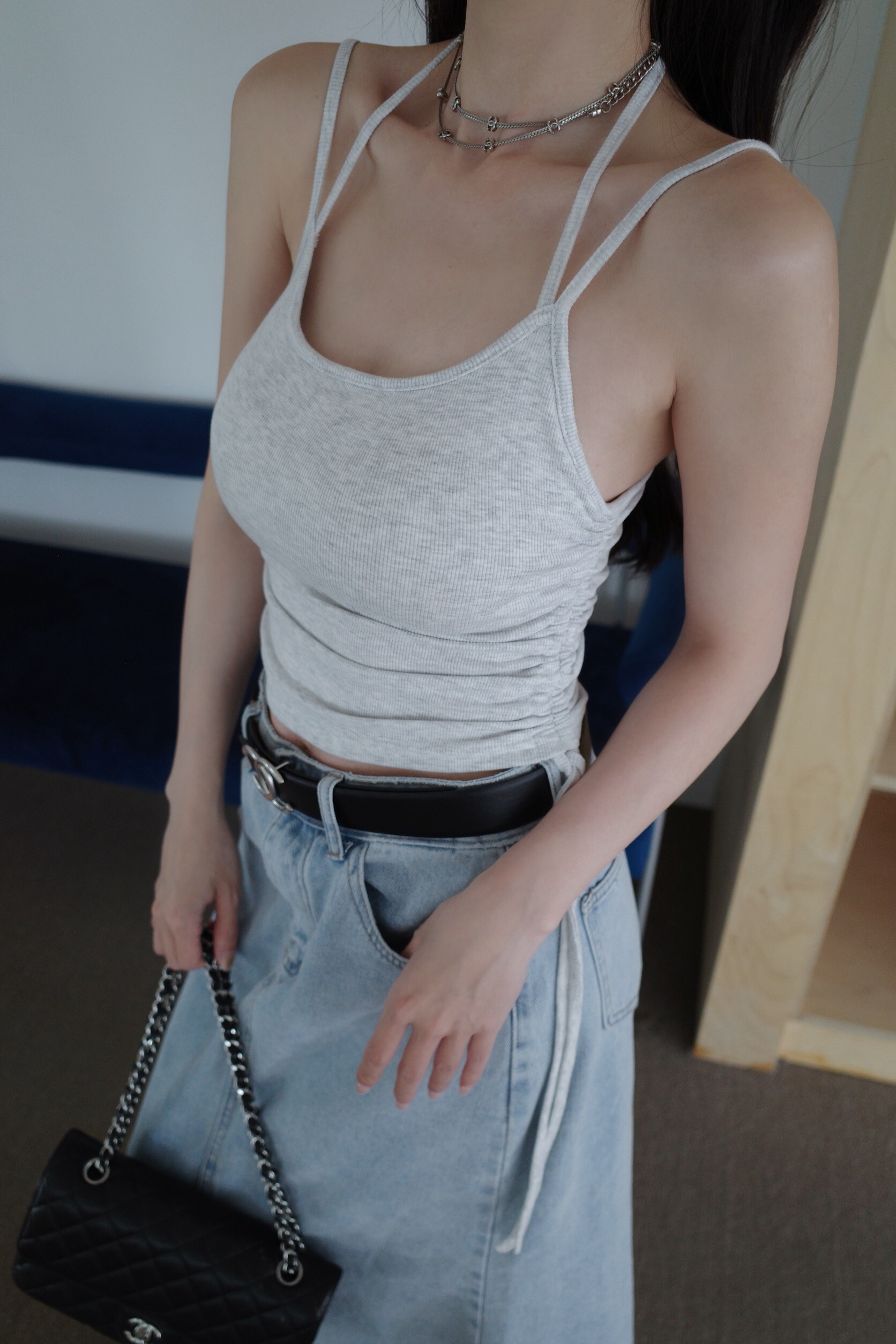 (預購)#AN51 繞脖抽繩bratop(白/黑/花灰/淺杏)