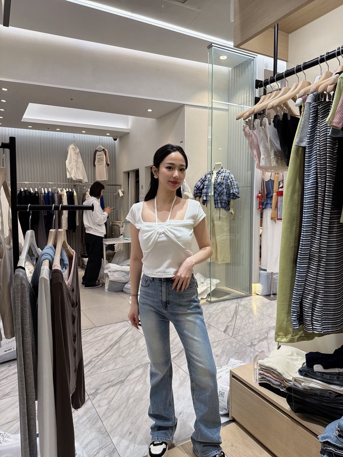 H411彈力長腿喇叭褲