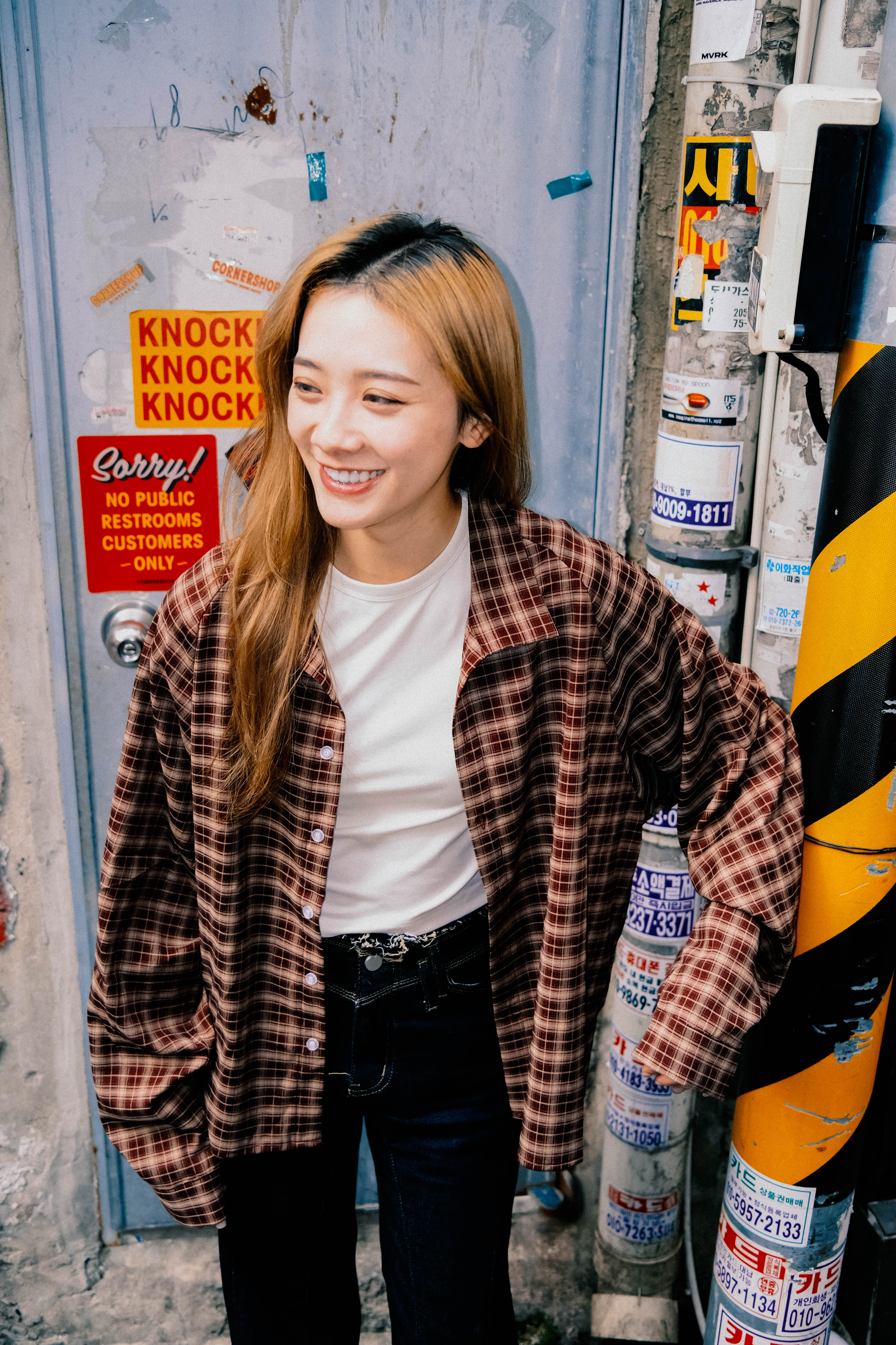 Neverland 寬短版 格紋 長袖 襯衫