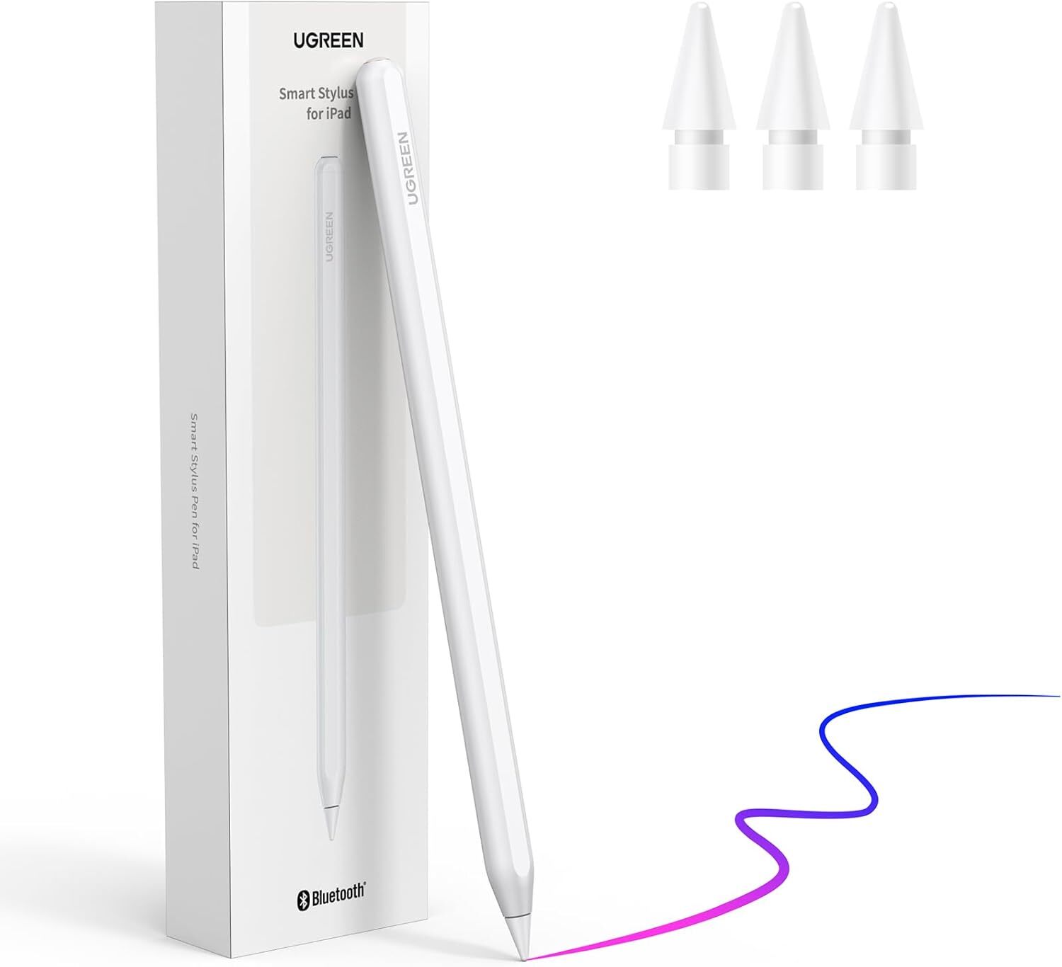 UGREEN 綠聯 - iPad 專用觸控筆 | 高精度書寫 | 磁吸充電 | 隨附 3 個替換筆尖 | 兼容 iPad 筆尖 | LP653/ 15910