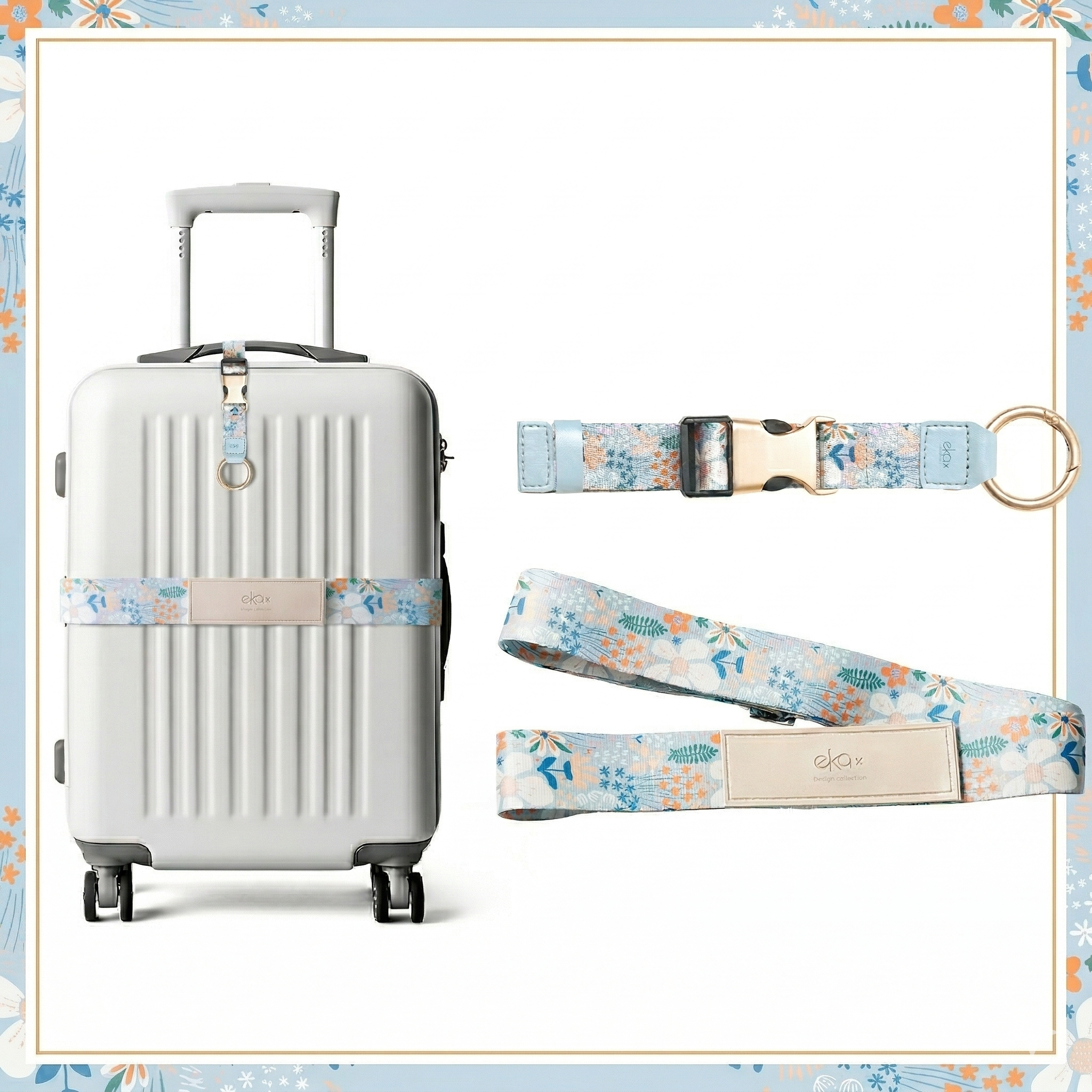 【限定組合✨】水藍花舞(行李織帶掛環+造型行李束帶)