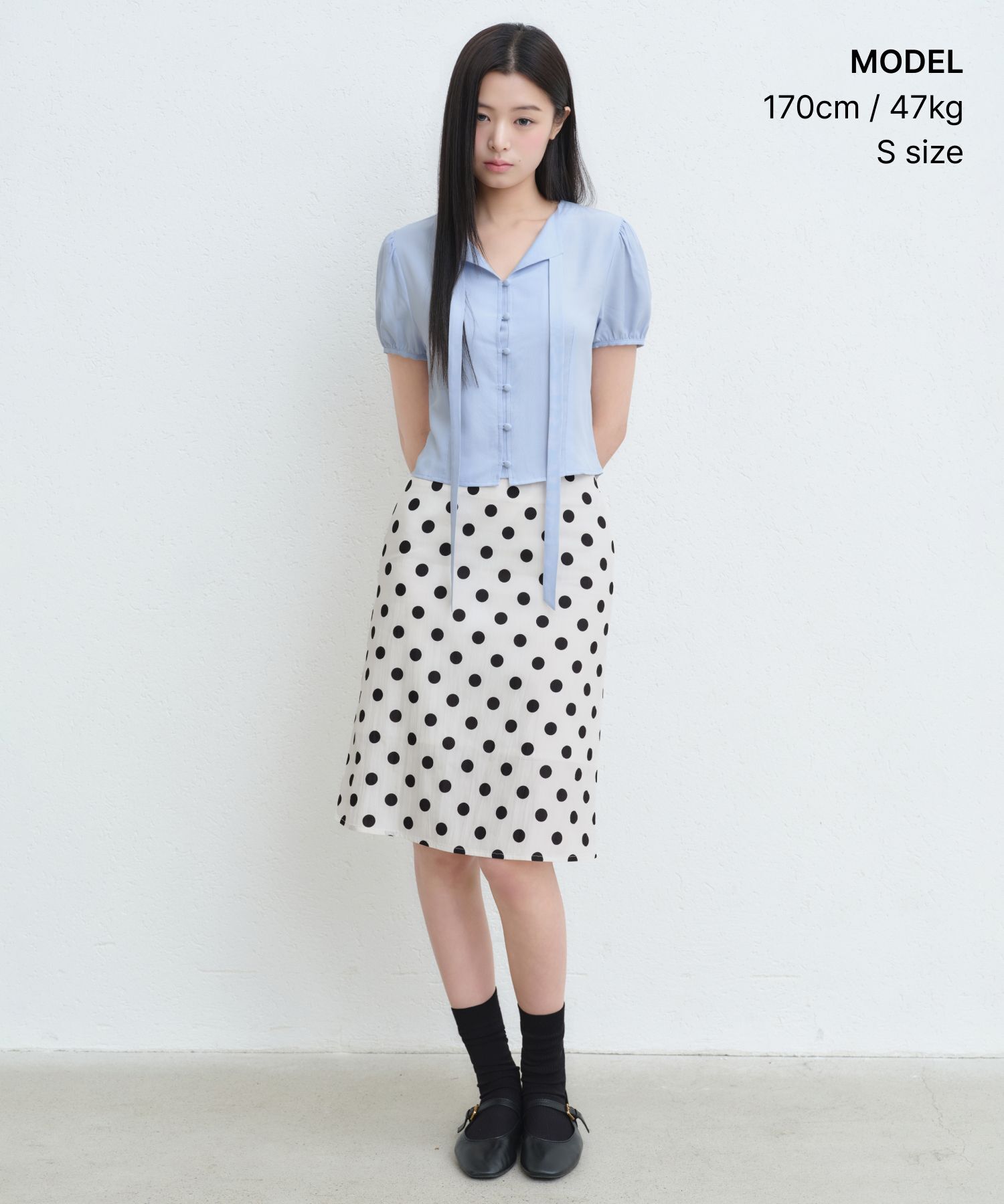 MUSINSA STANDARD WOMAN 泡泡袖綁帶上衣 [淡藍色] MWFBS6A08-LU