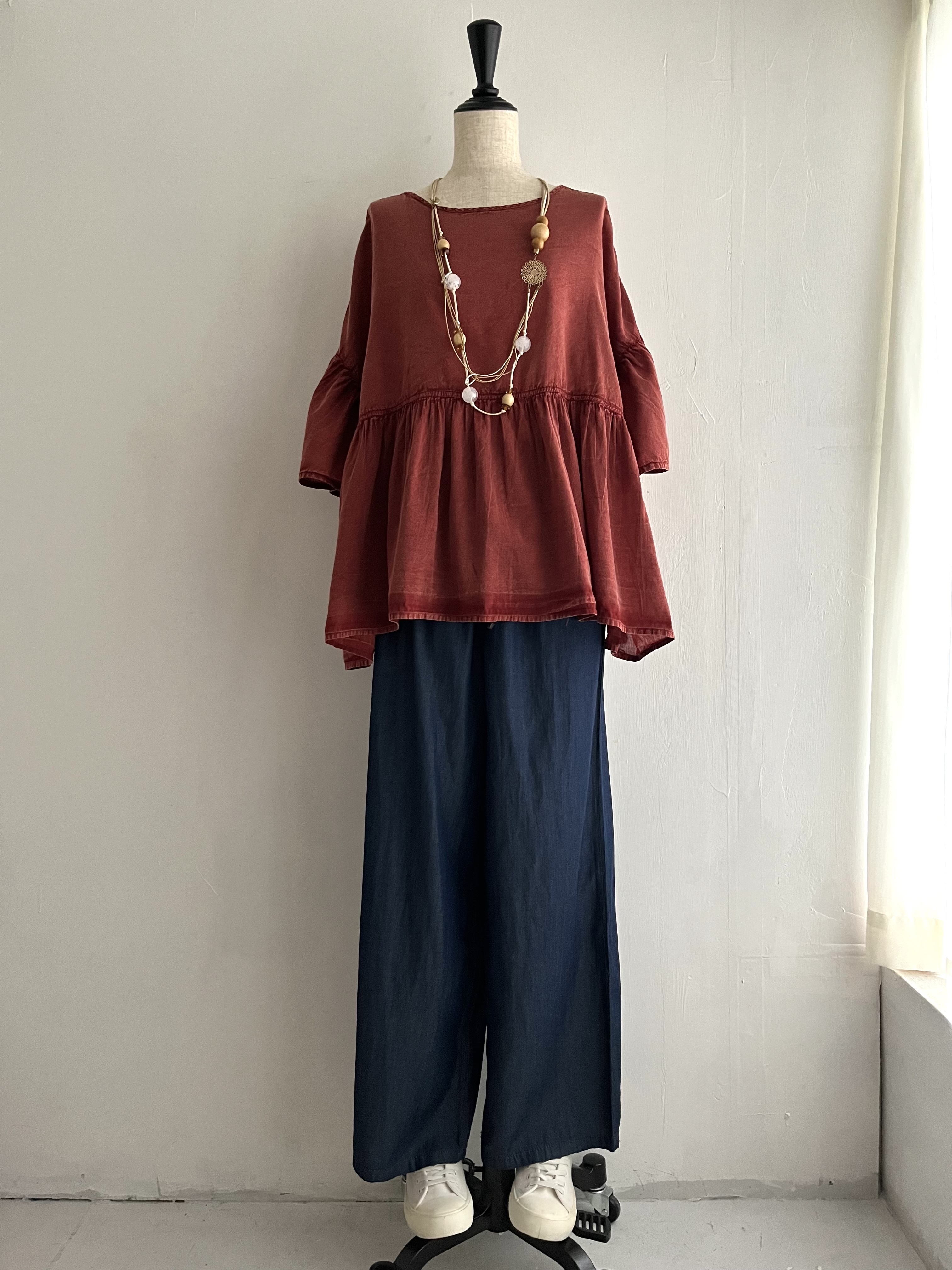 CUBE SUGAR啡紅色洗水布圓領top2way