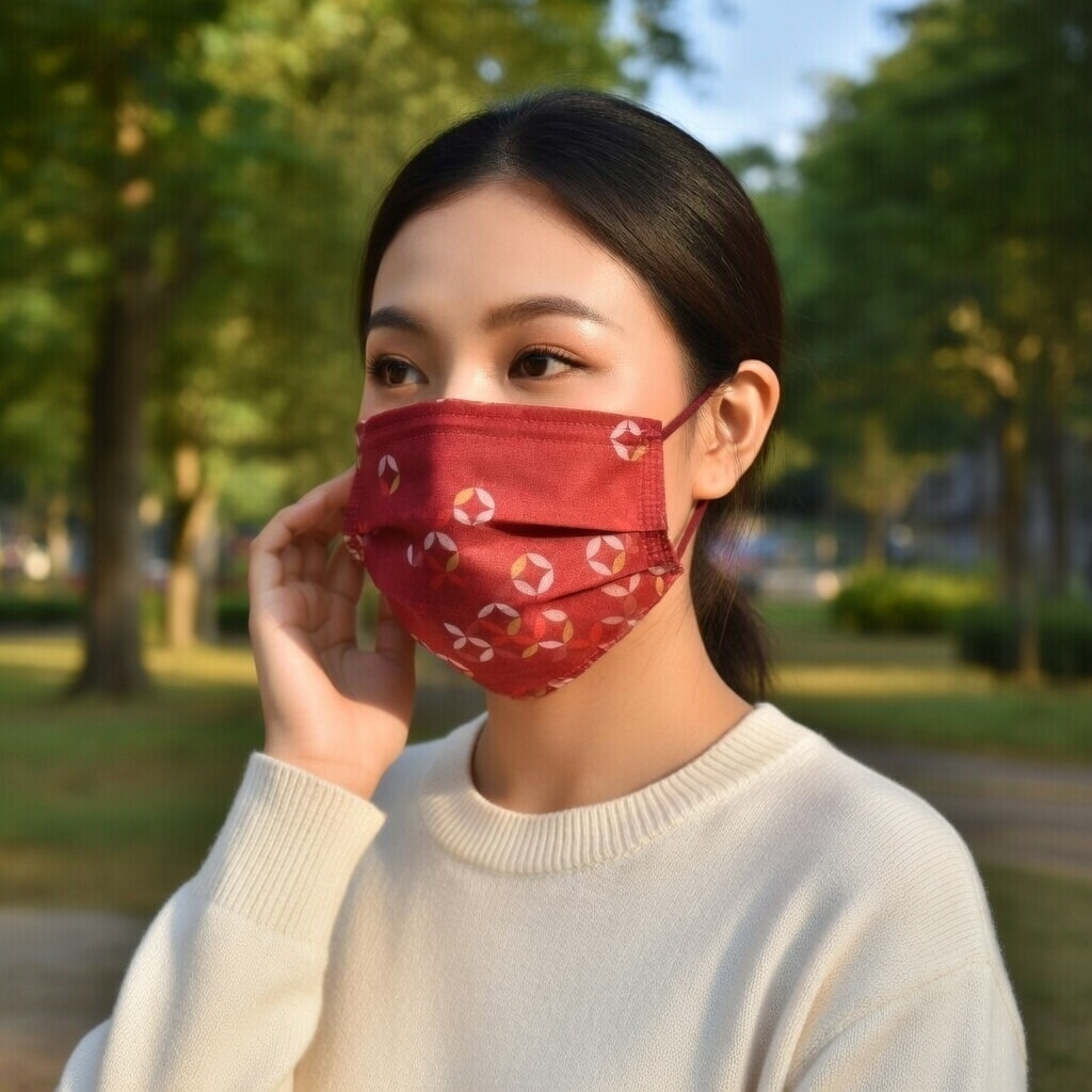 Canuxi 喜慶成人印花口罩 ASTM Level 3 (10片獨立包裝) - 紅色