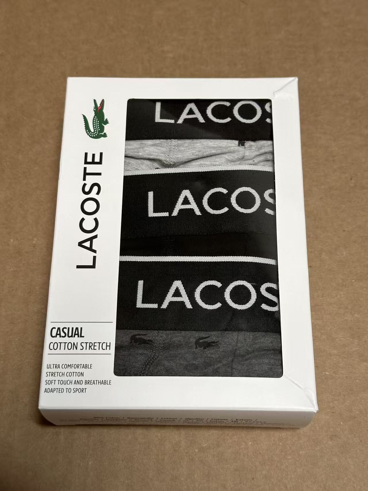 【預購】H0408123 Lacoste 經典 Logo 腰帶棉質男款四角內褲（三件入）