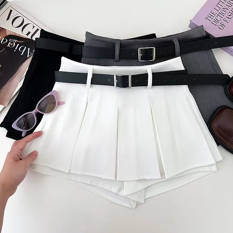 附皮帶前後百摺西裝褲裙 321