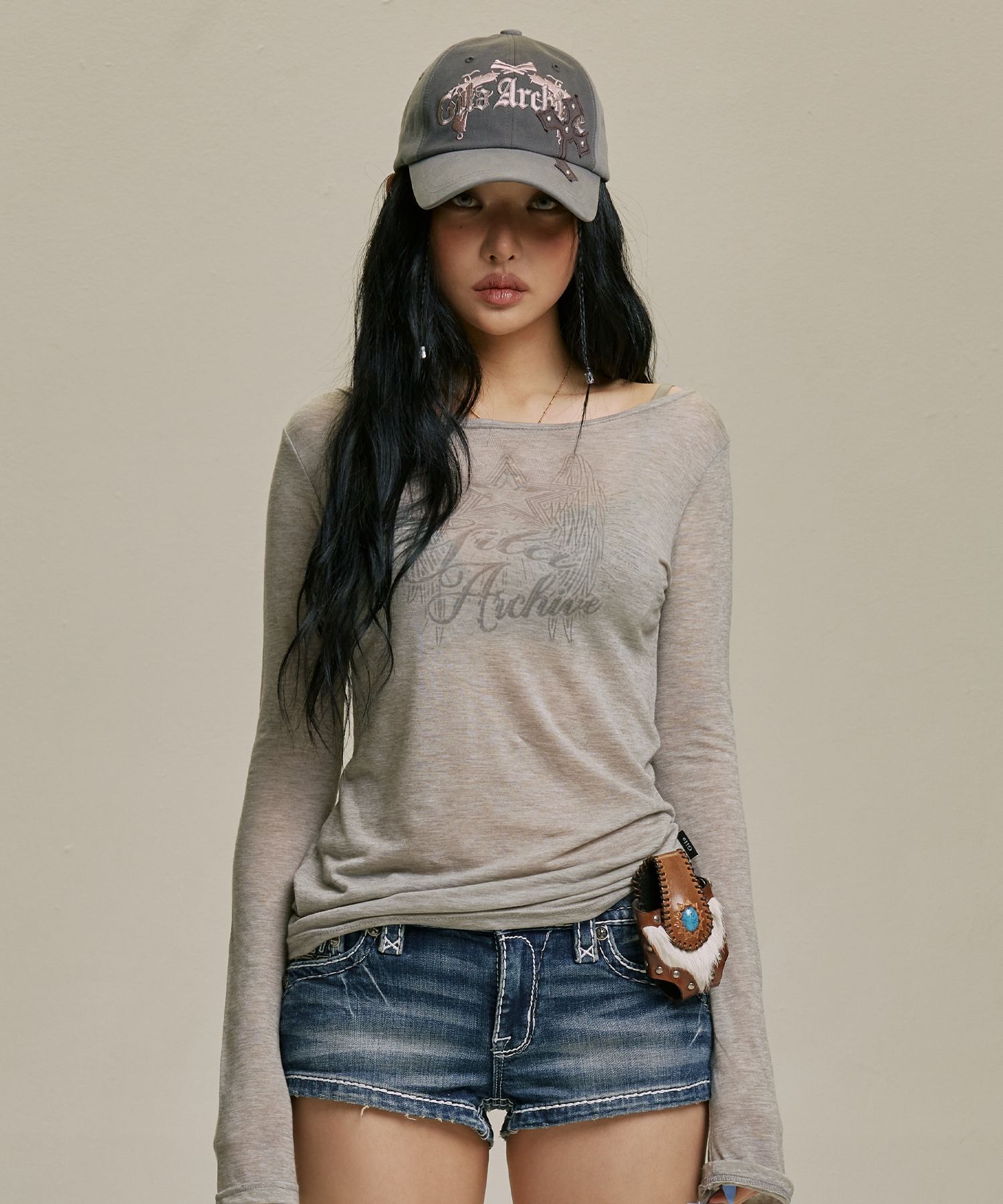 GILAARCHIVE 星翼透膚長袖上衣 고윤정 同款 GL25SPTP05GY