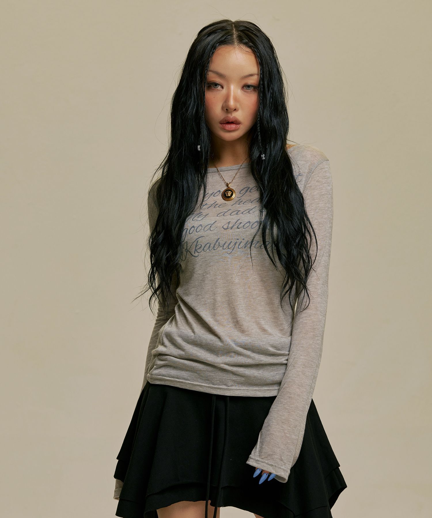 GILAARCHIVE 透膚字母印花長袖上衣 BLACKPINK Jennie 同款 GL25SPTP04GY