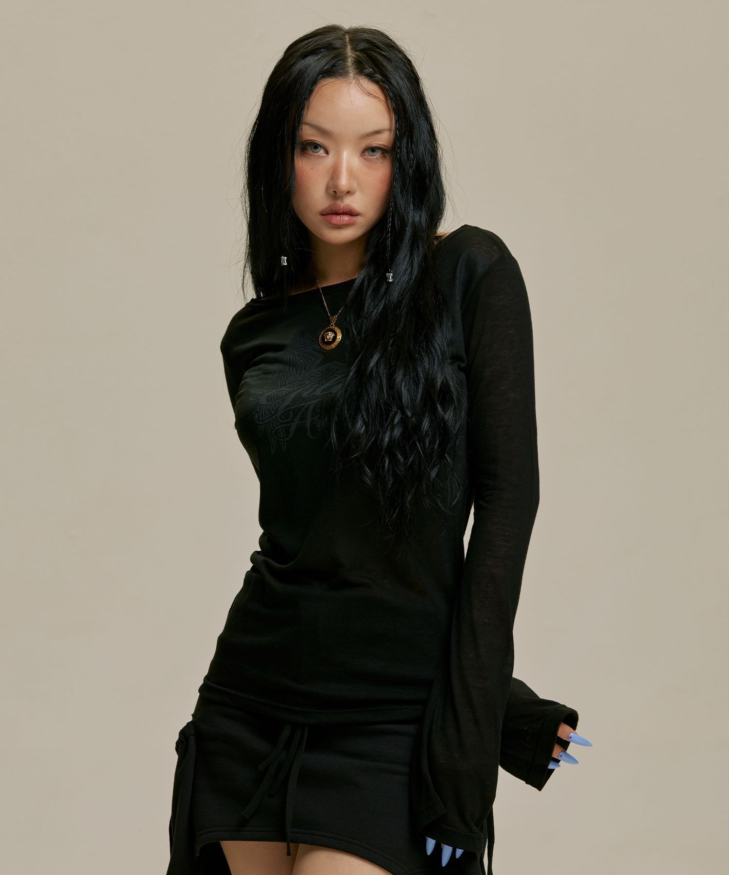 GILAARCHIVE 星翼透膚長袖上衣 JISOO 同款 GL25SPTP05BK