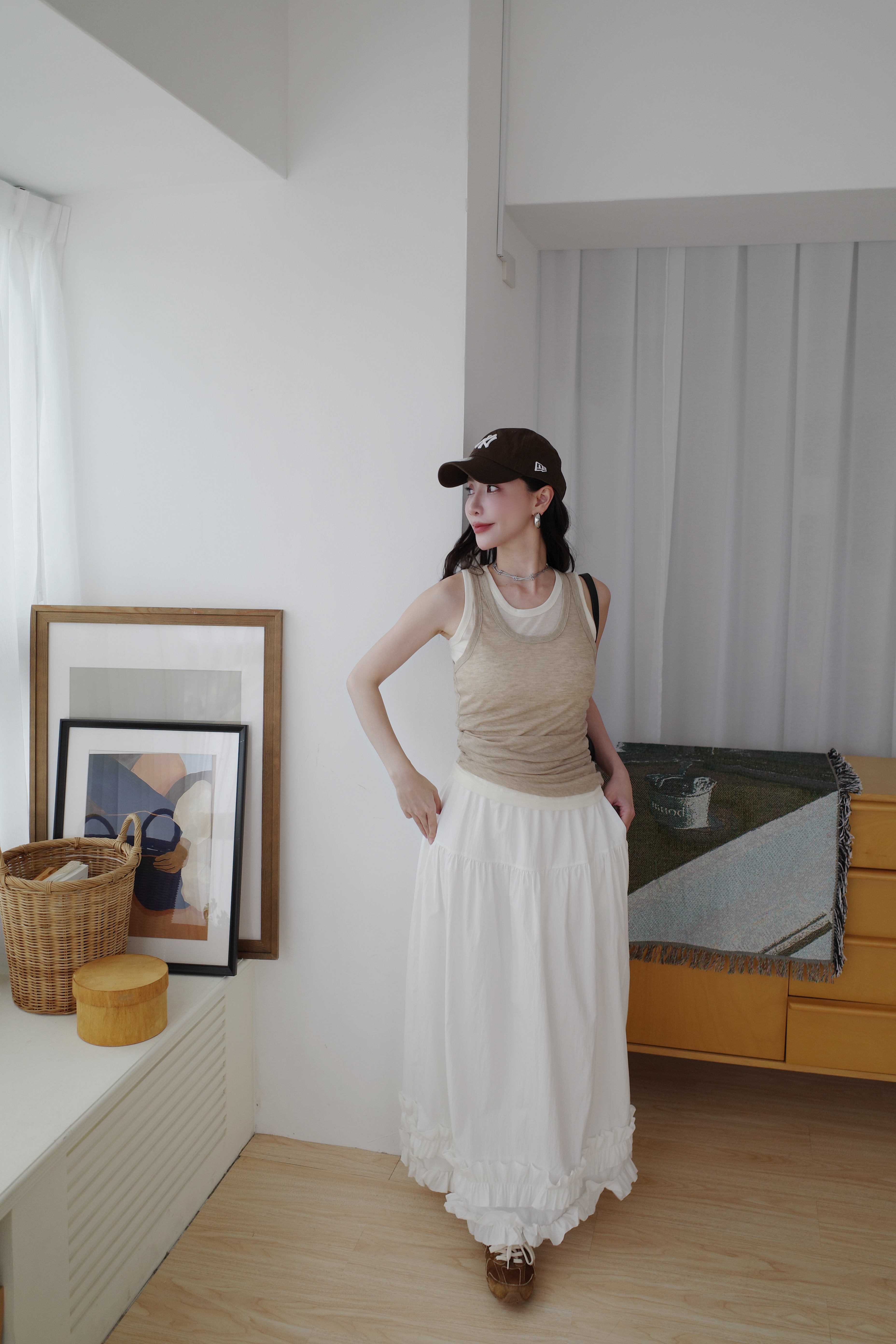 (預購)#AN49 法式滾邊長裙(白/黑)