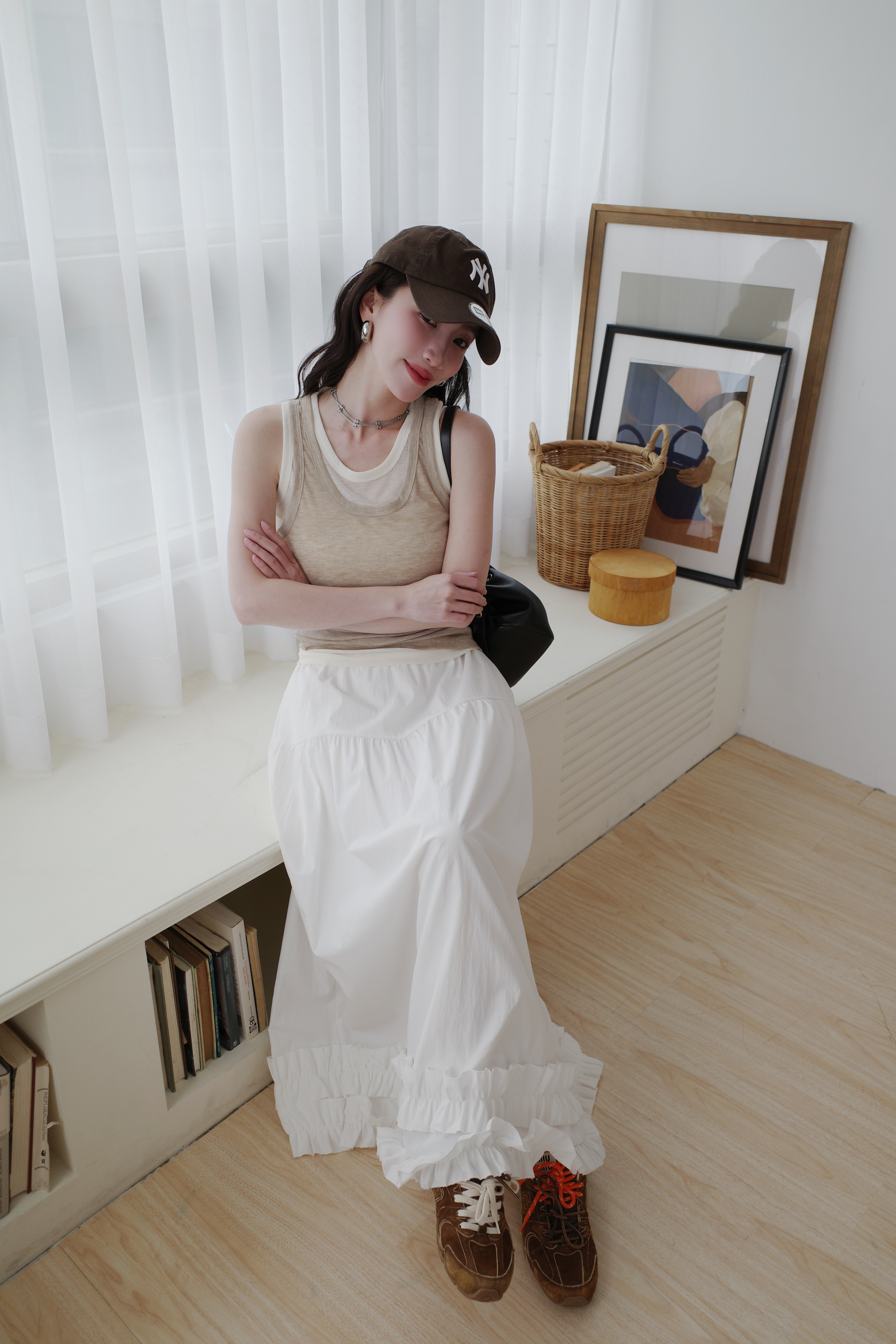 (預購)#AN49 法式滾邊長裙(白/黑)