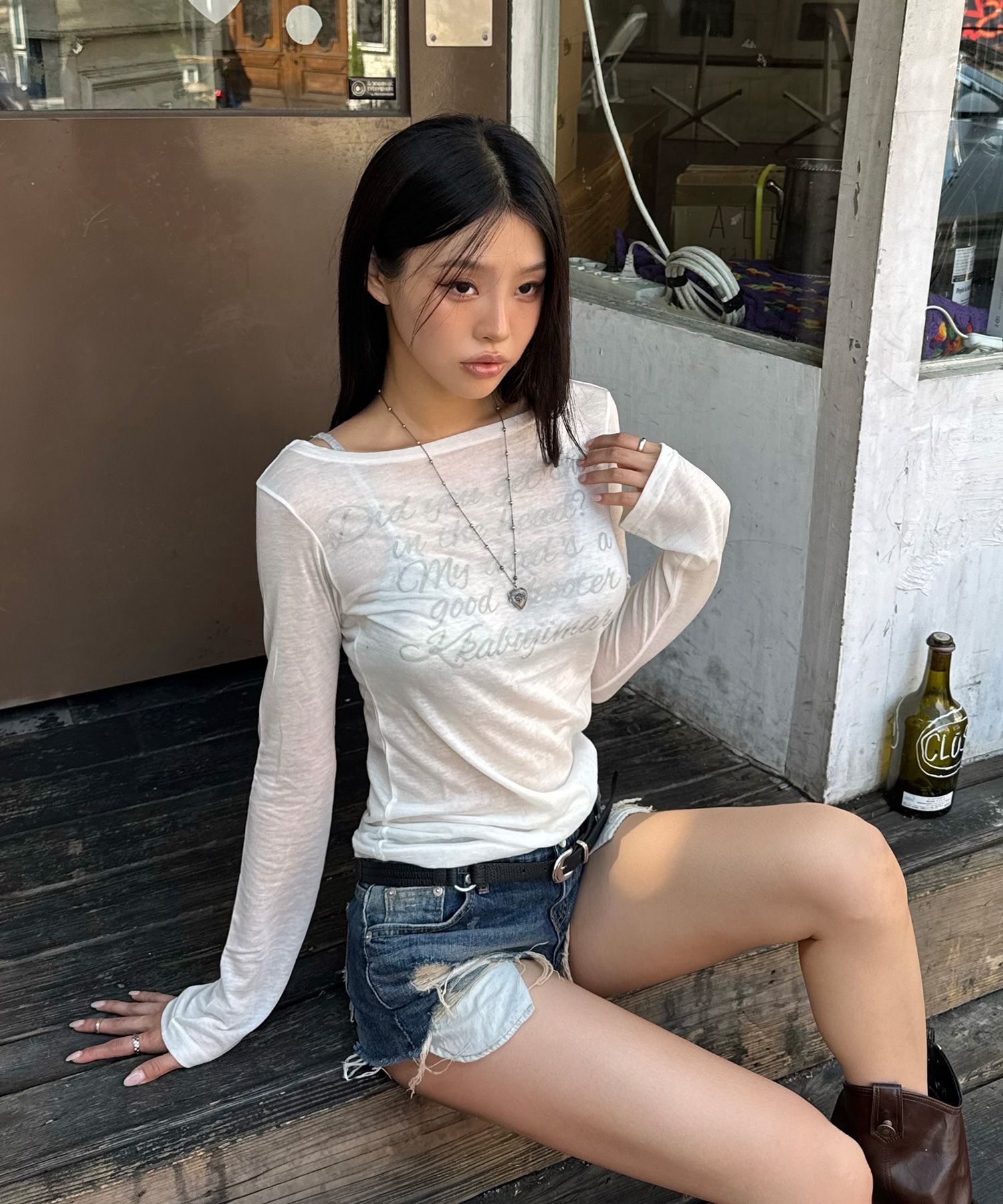 GILAARCHIVE 字母薄透長袖上衣 GL25SPTP04WH