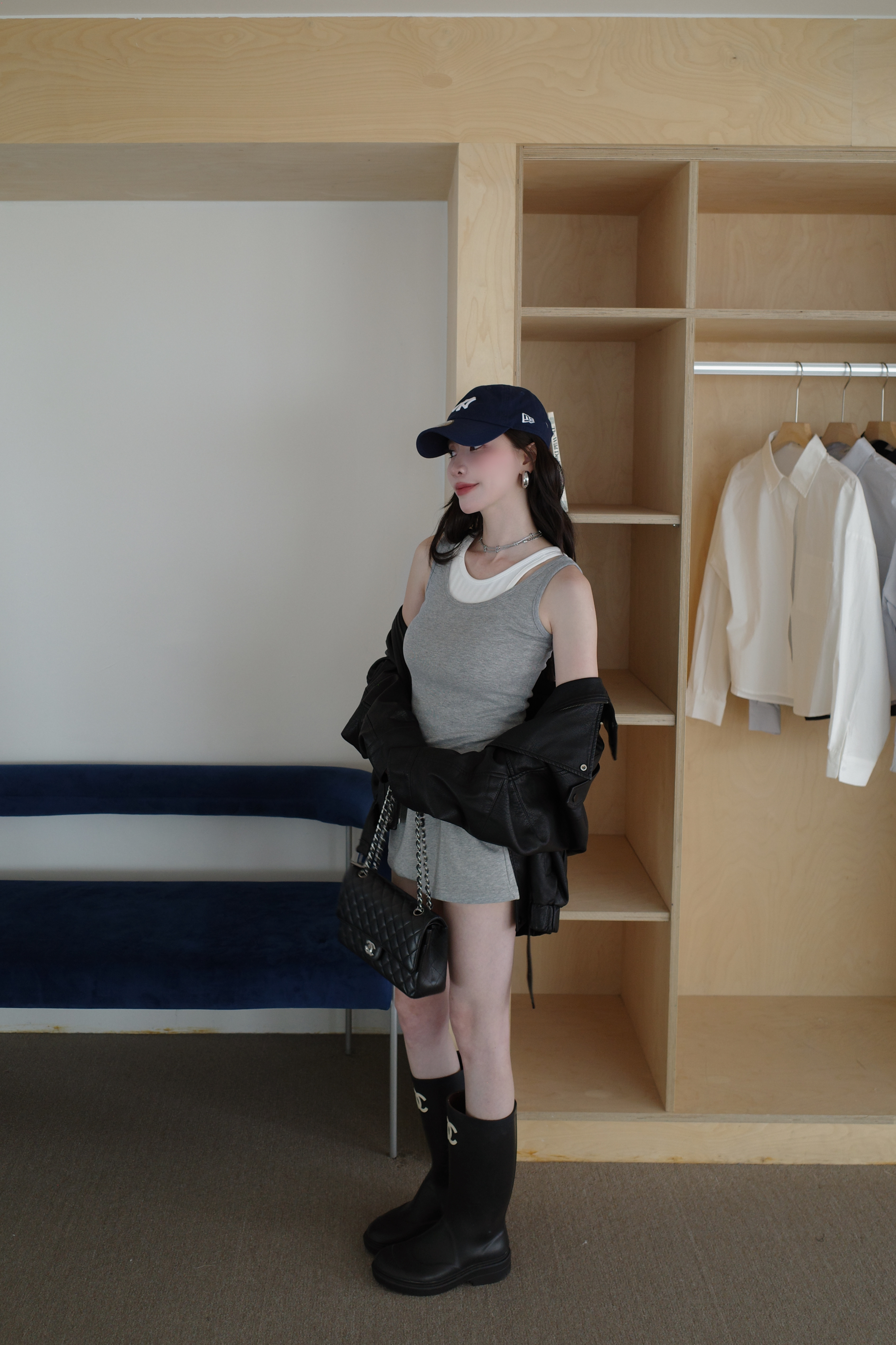 (預購)#AN77 時髦立領皮外套(黑/淺杏)