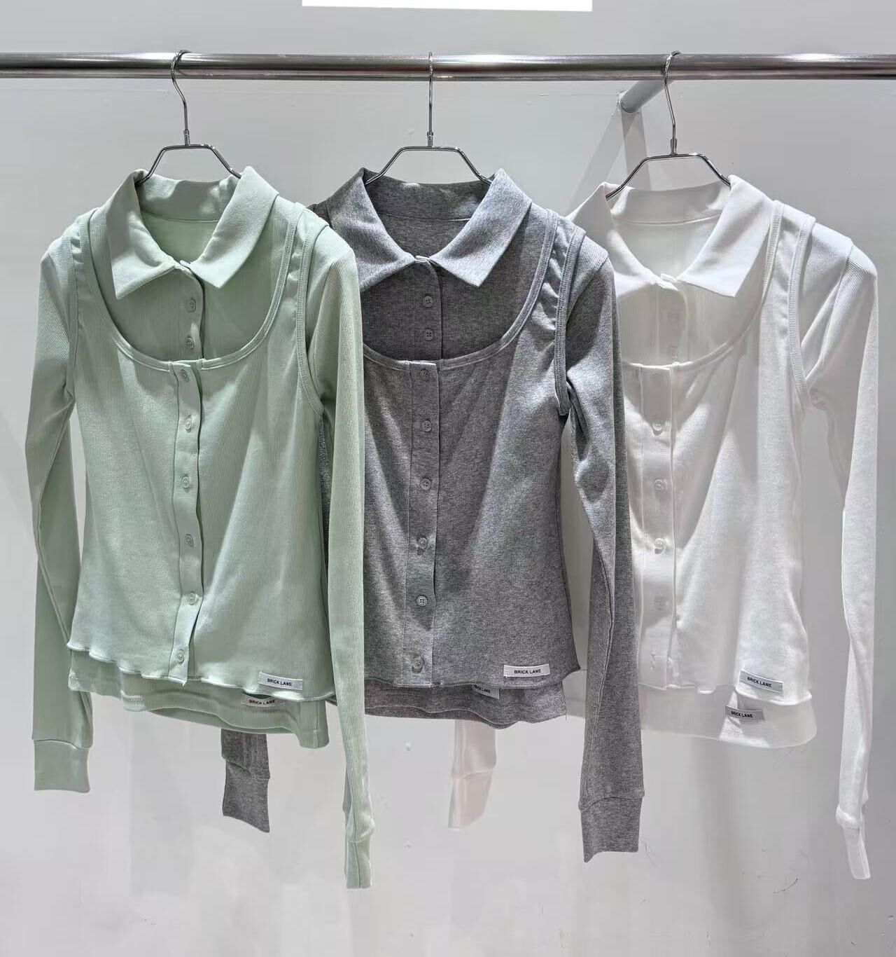 BL6004 木耳邊背心翻領上衣兩件套