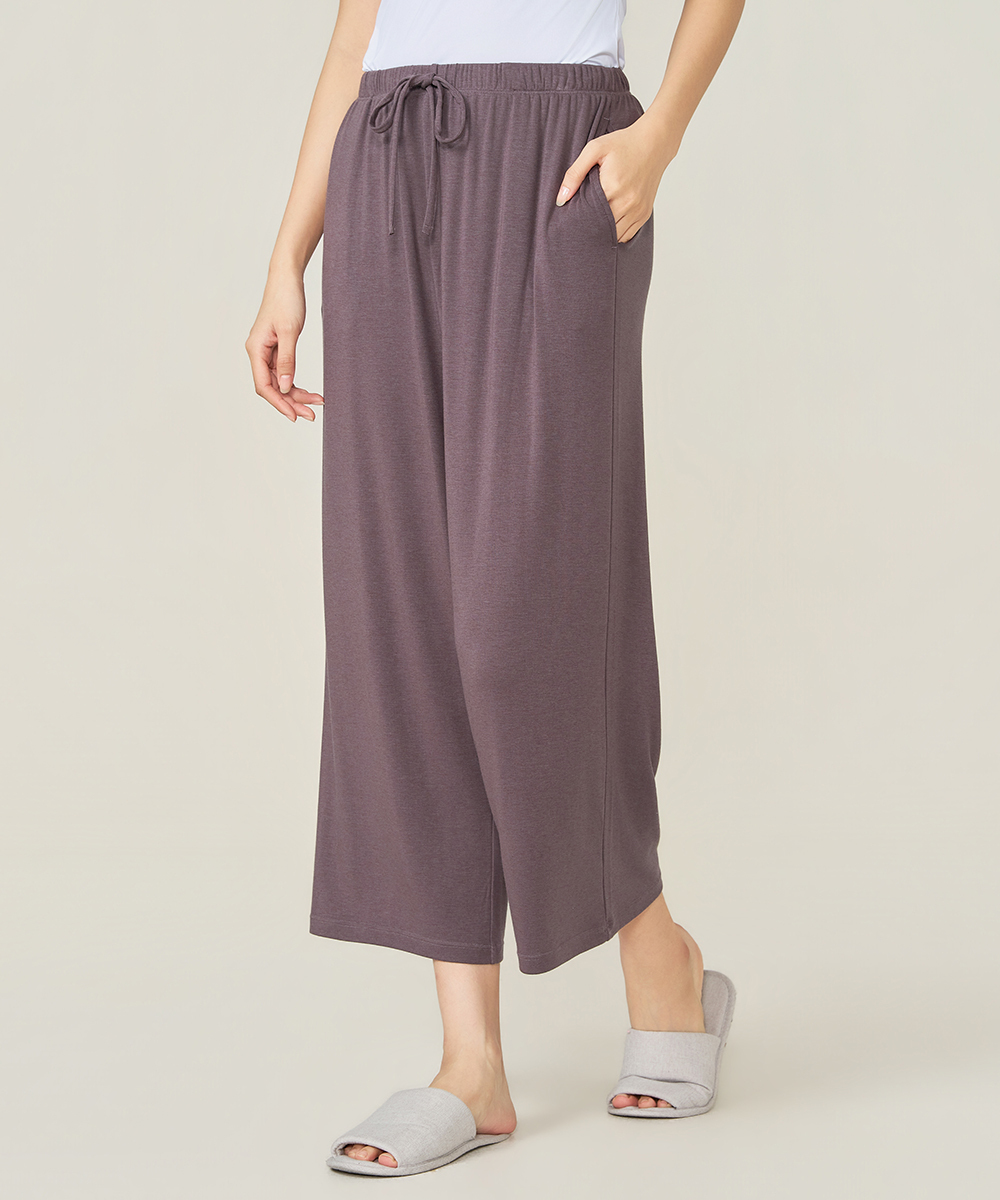 自由空間- FREEWEAR 天絲羊毛女九分寬褲 UE0K2326