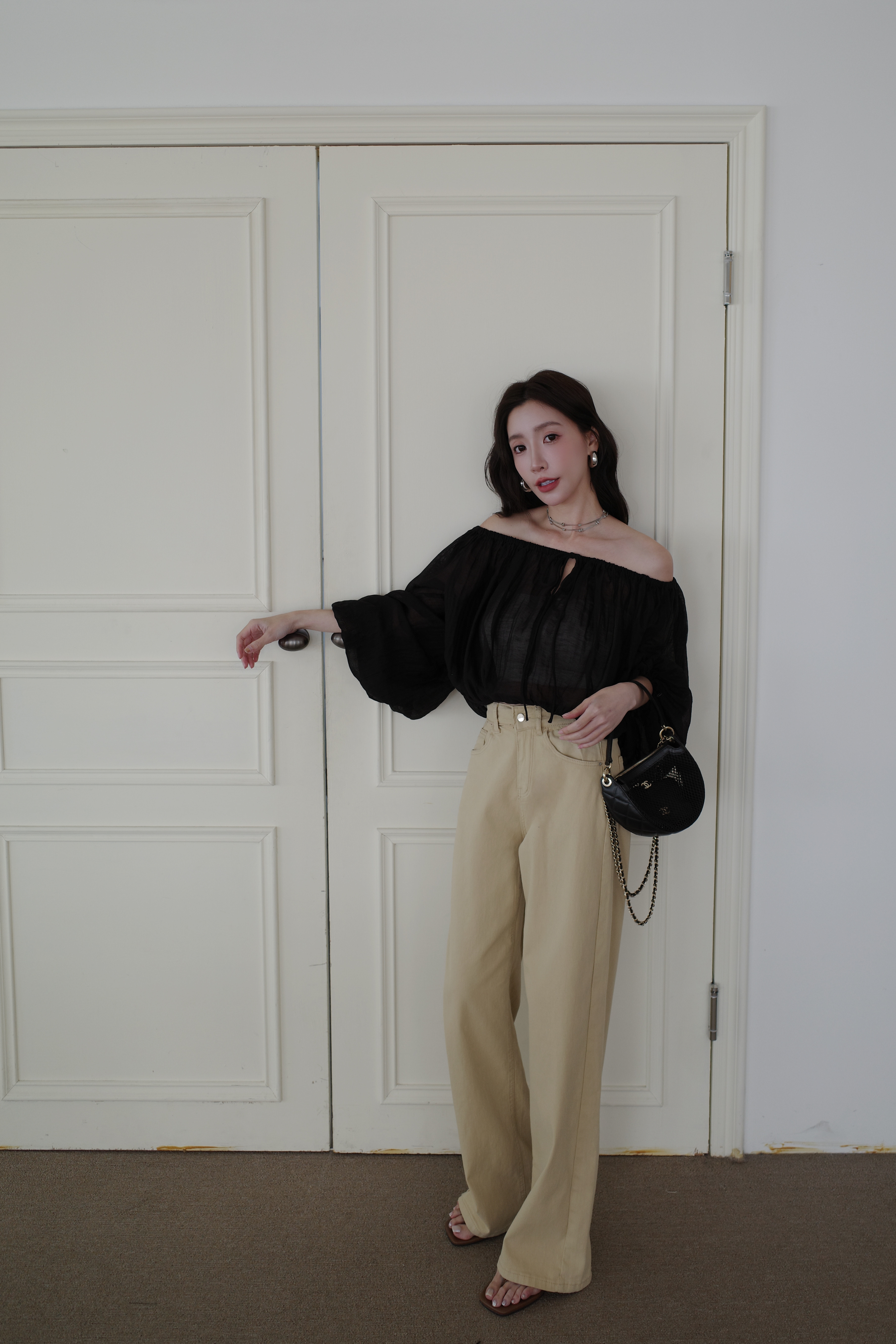 (預購)#AN46 彈力顯瘦直筒褲(淺卡/白)