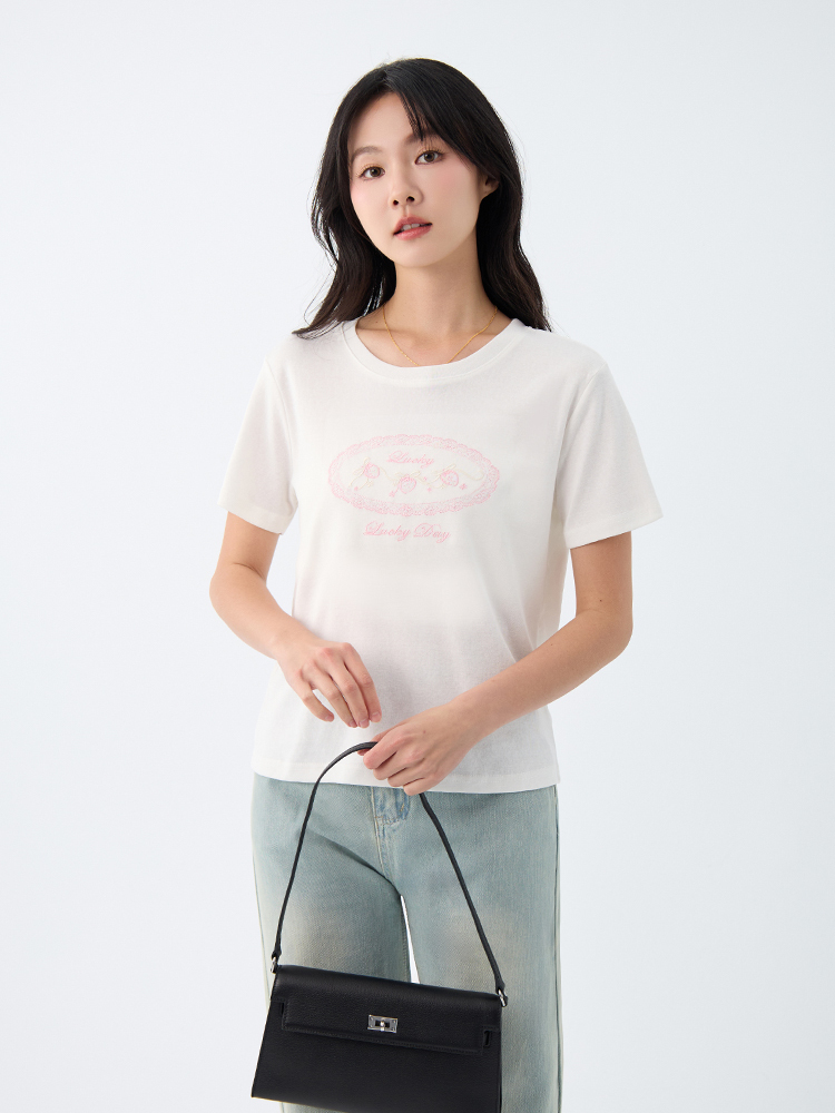 修身刺繡質感棉TEE(85%棉）